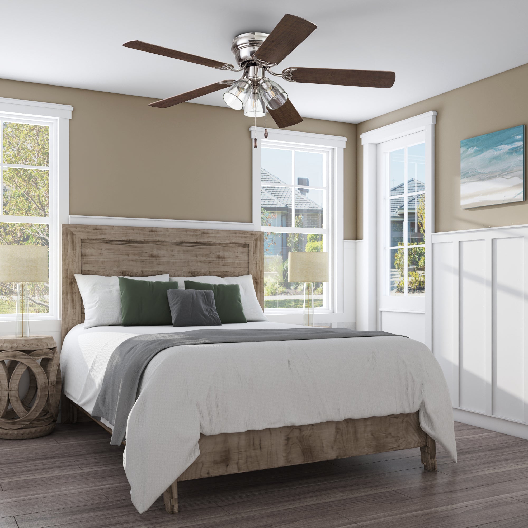 52 Inch Renton, Brushed Nickel, Pull Chain, Ceiling Fan