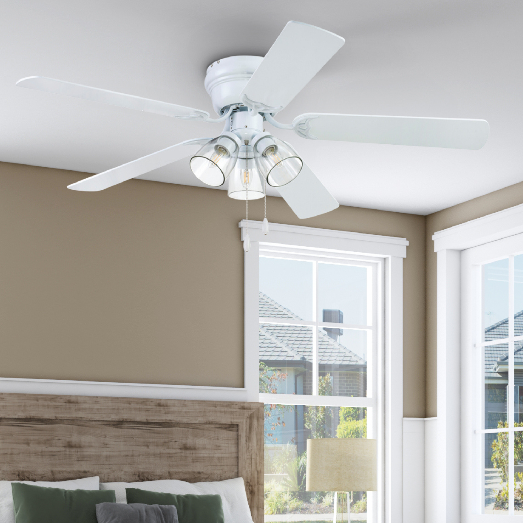 52 Inch Renton, White, Pull Chain, Ceiling Fan