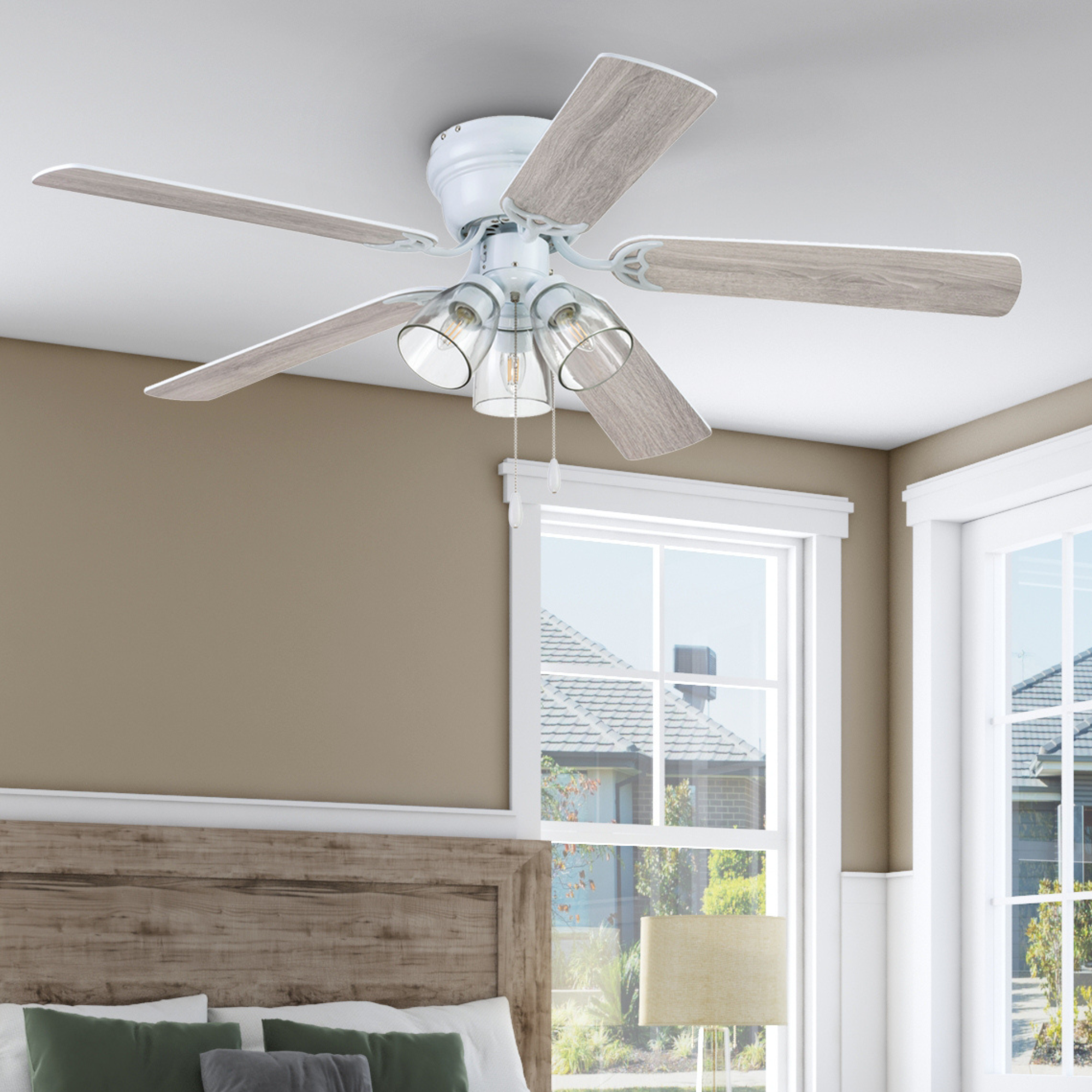 52 Inch Renton, White, Pull Chain, Ceiling Fan