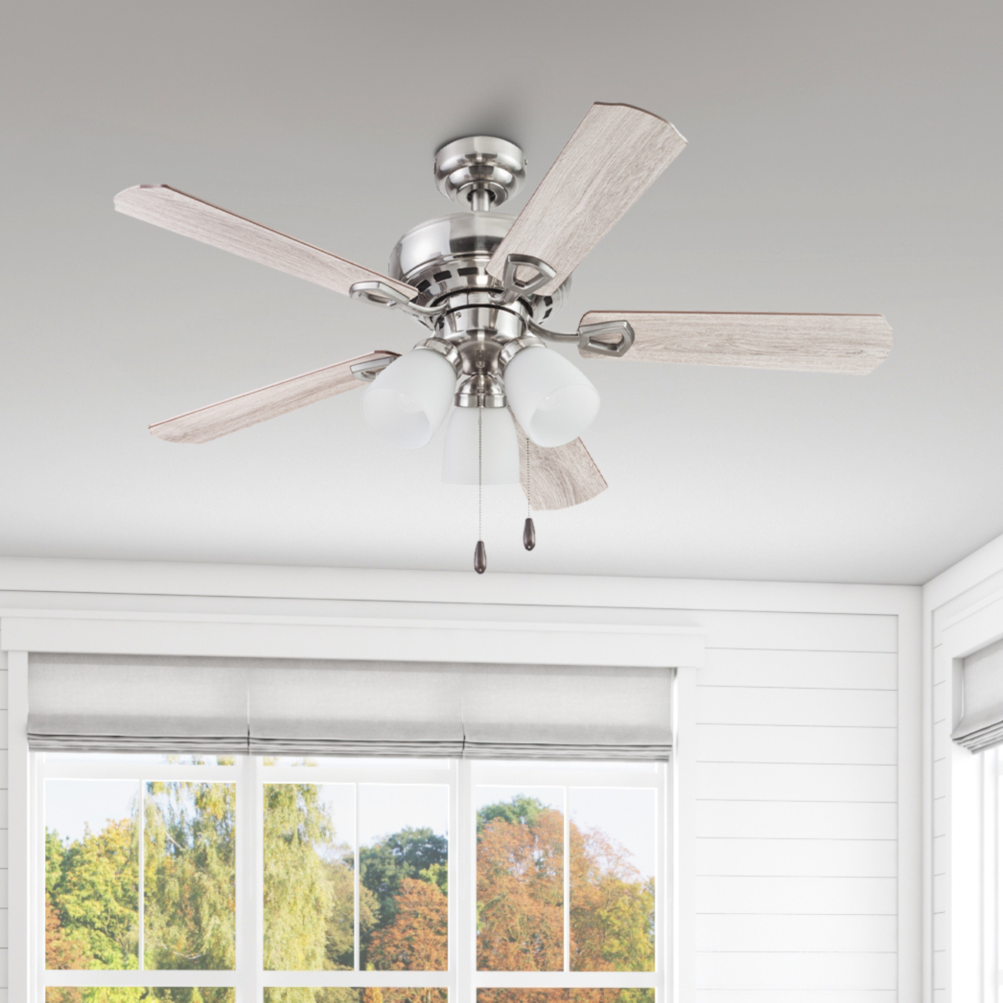 44 Inch Miller Park, Brushed Nickel, Pull Chain, Ceiling Fan