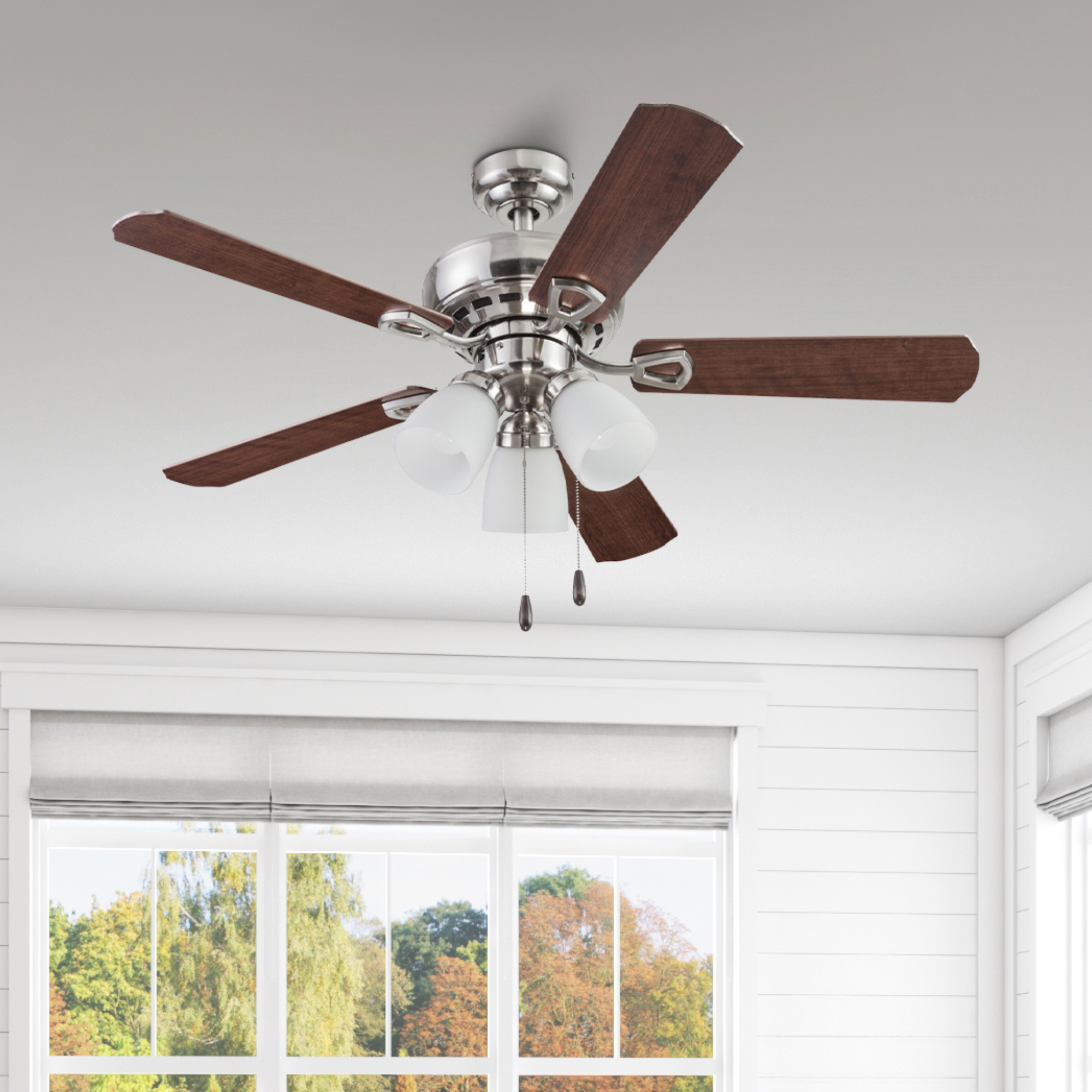 44 Inch Miller Park, Brushed Nickel, Pull Chain, Ceiling Fan