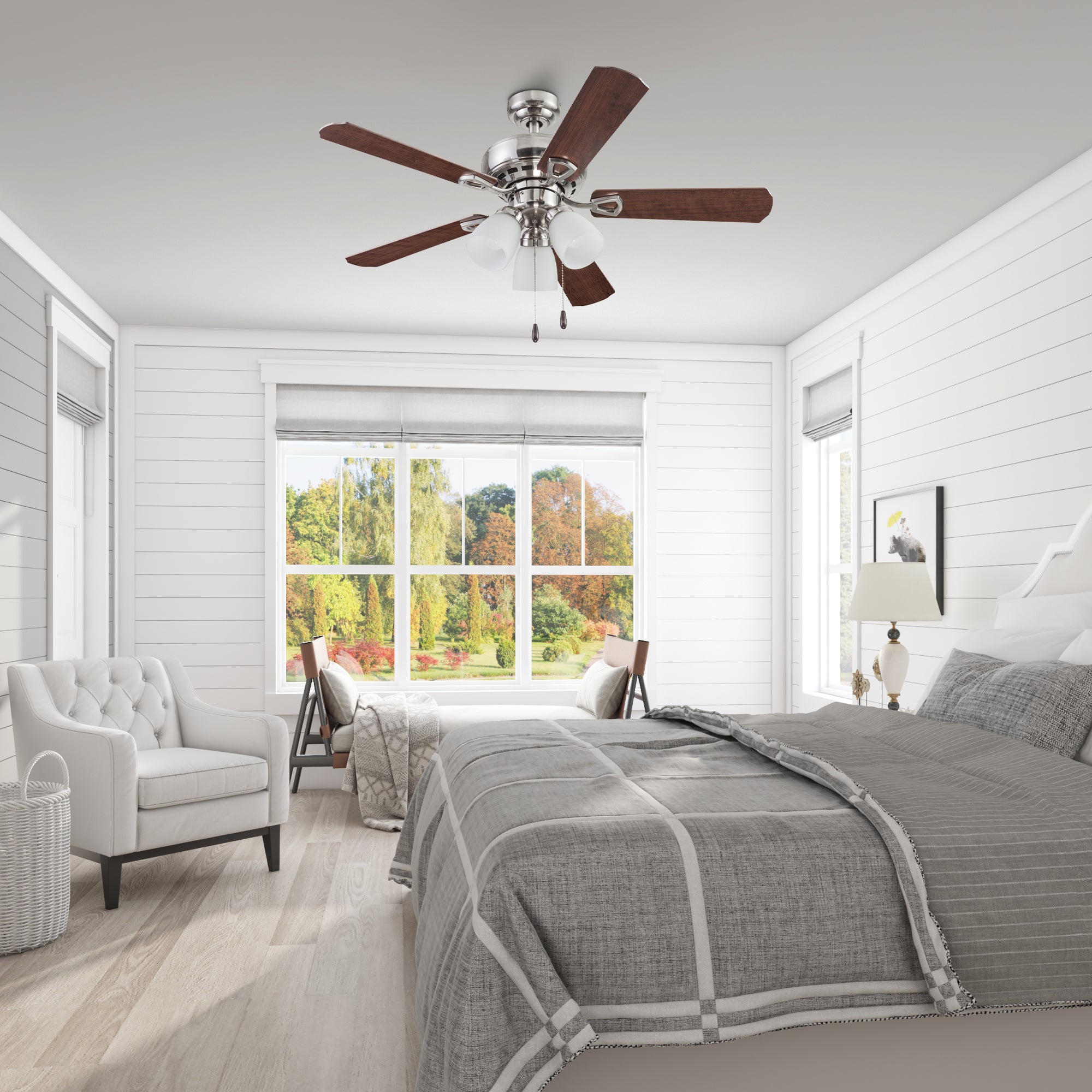 44 Inch Miller Park, Brushed Nickel, Pull Chain, Ceiling Fan