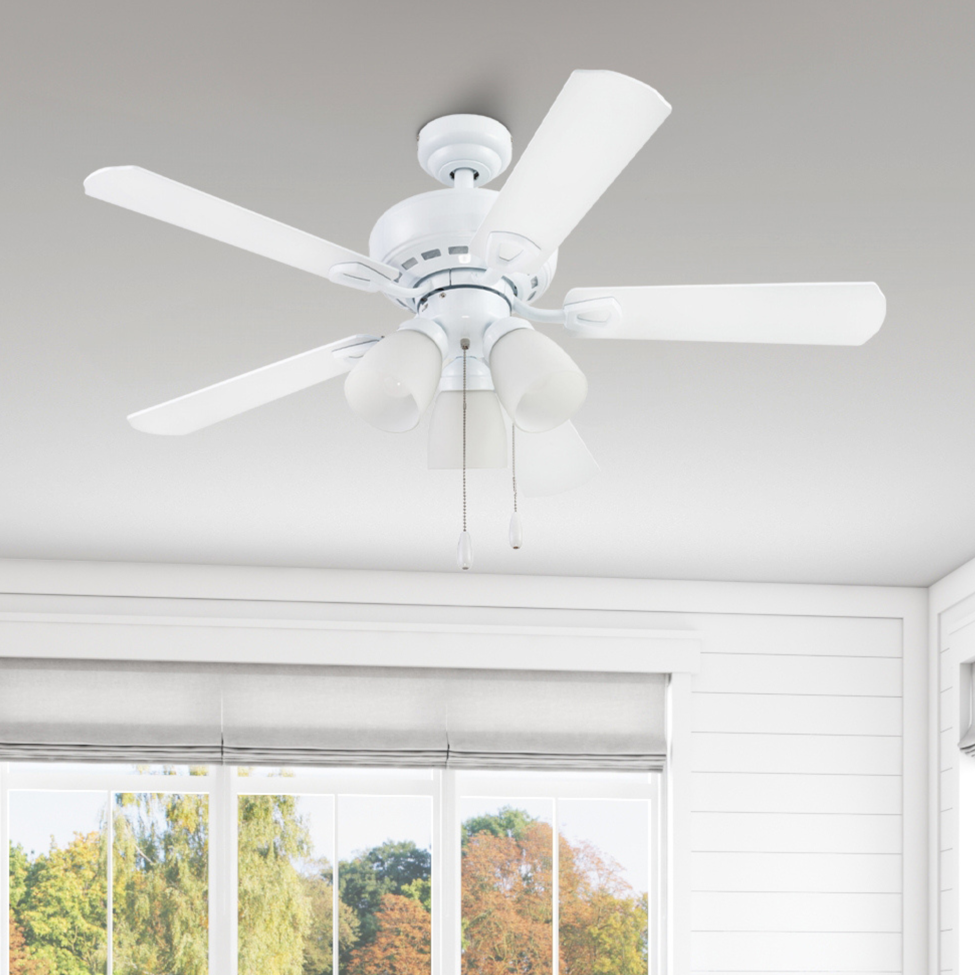 44 Inch Miller Park, White, Pull Chain, Ceiling Fan