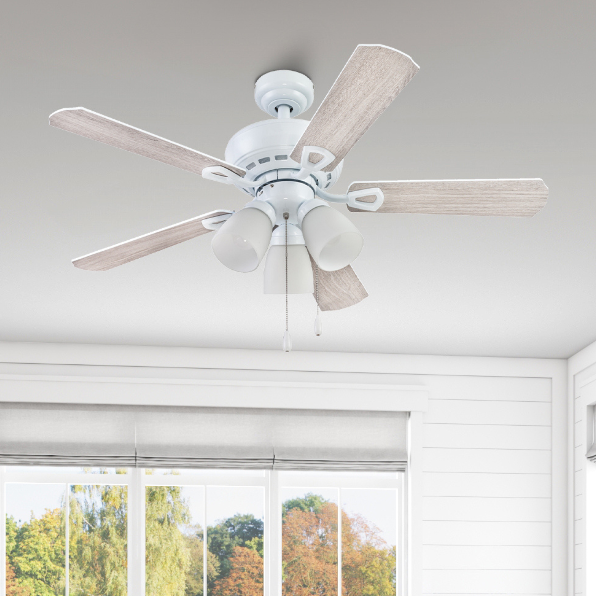 44 Inch Miller Park, White, Pull Chain, Ceiling Fan