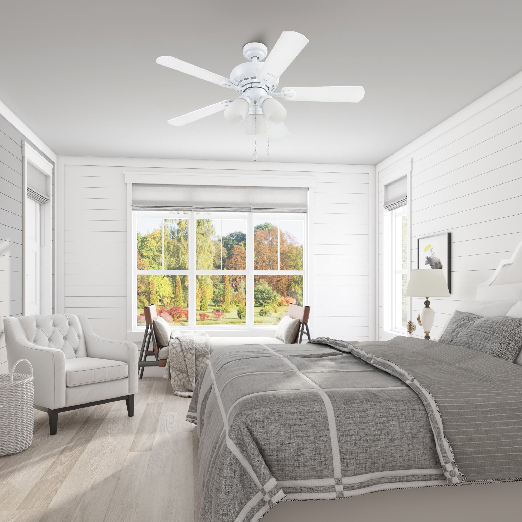 44 Inch Miller Park, White, Pull Chain, Ceiling Fan