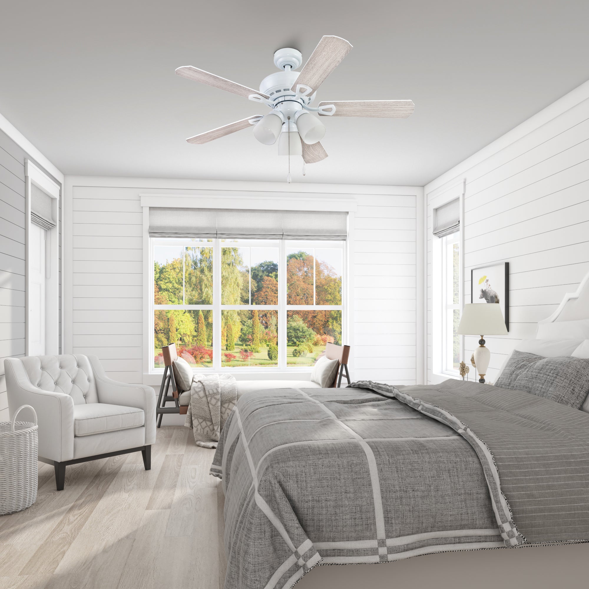 44 Inch Miller Park, White, Pull Chain, Ceiling Fan