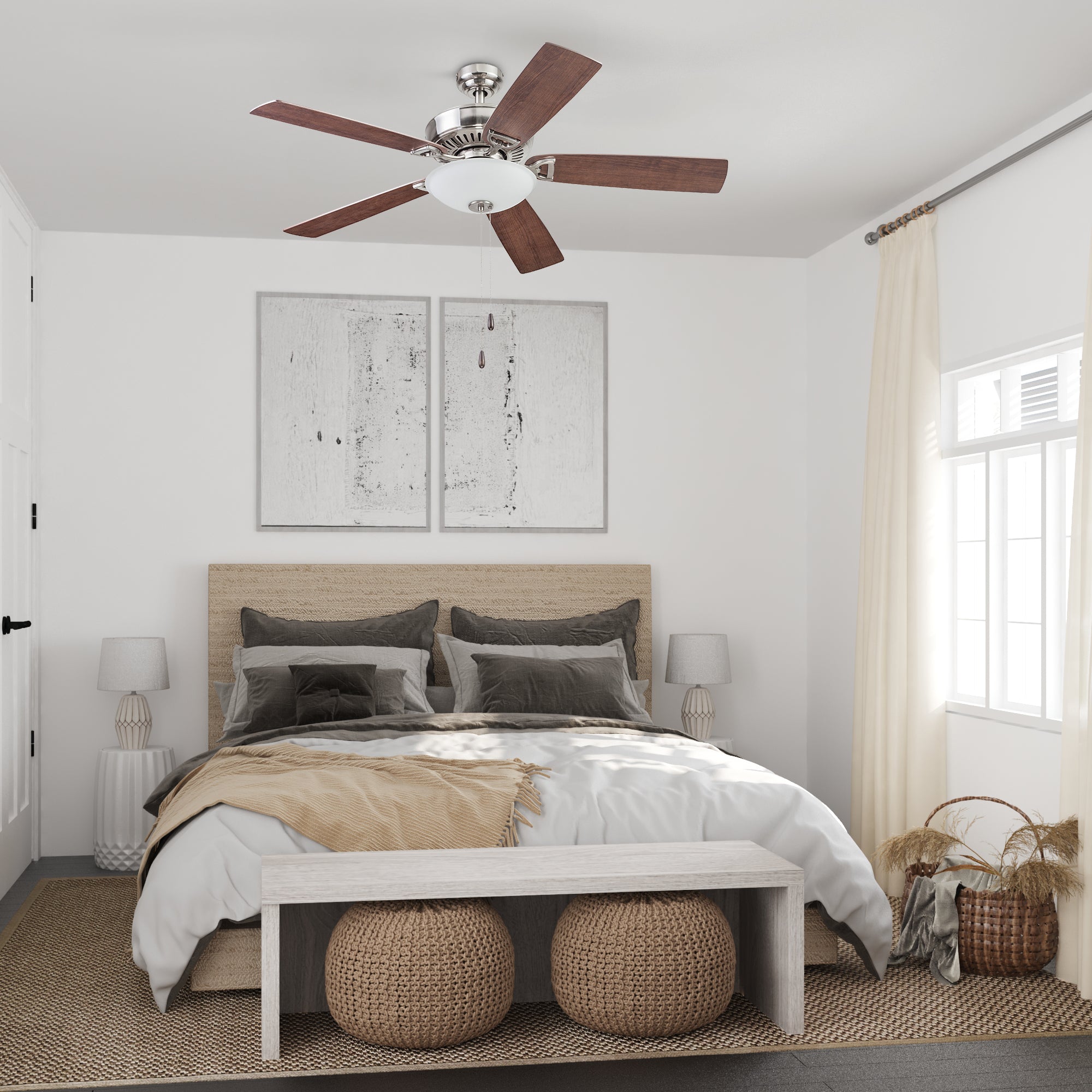 52 Inch Montlake Brushed Nickel, Pull Chain, Ceiling Fan