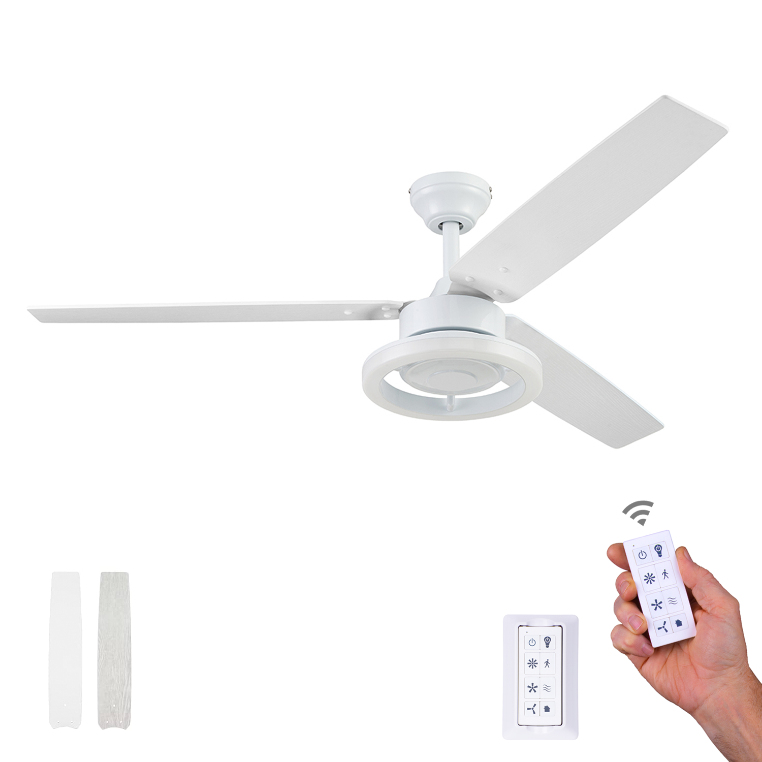 52 Inch Orbis, Bright White, Remote Control, Ceiling Fan by Prominence Home