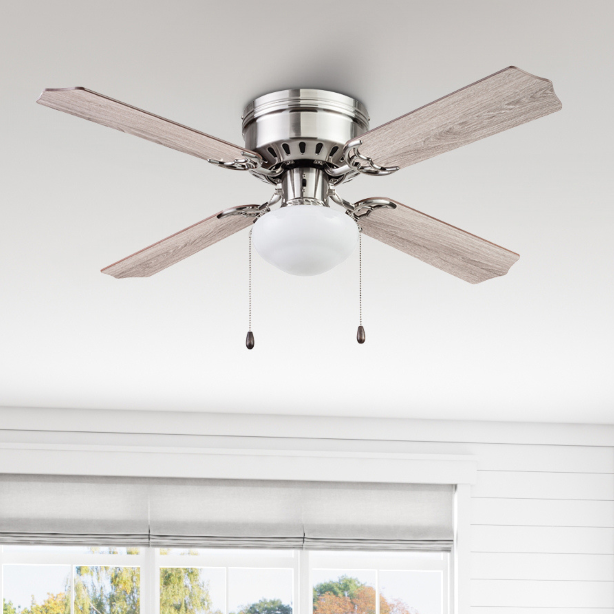 42 Inch Cherry Hill, Brushed Nickel, Pull Chain, Ceiling Fan