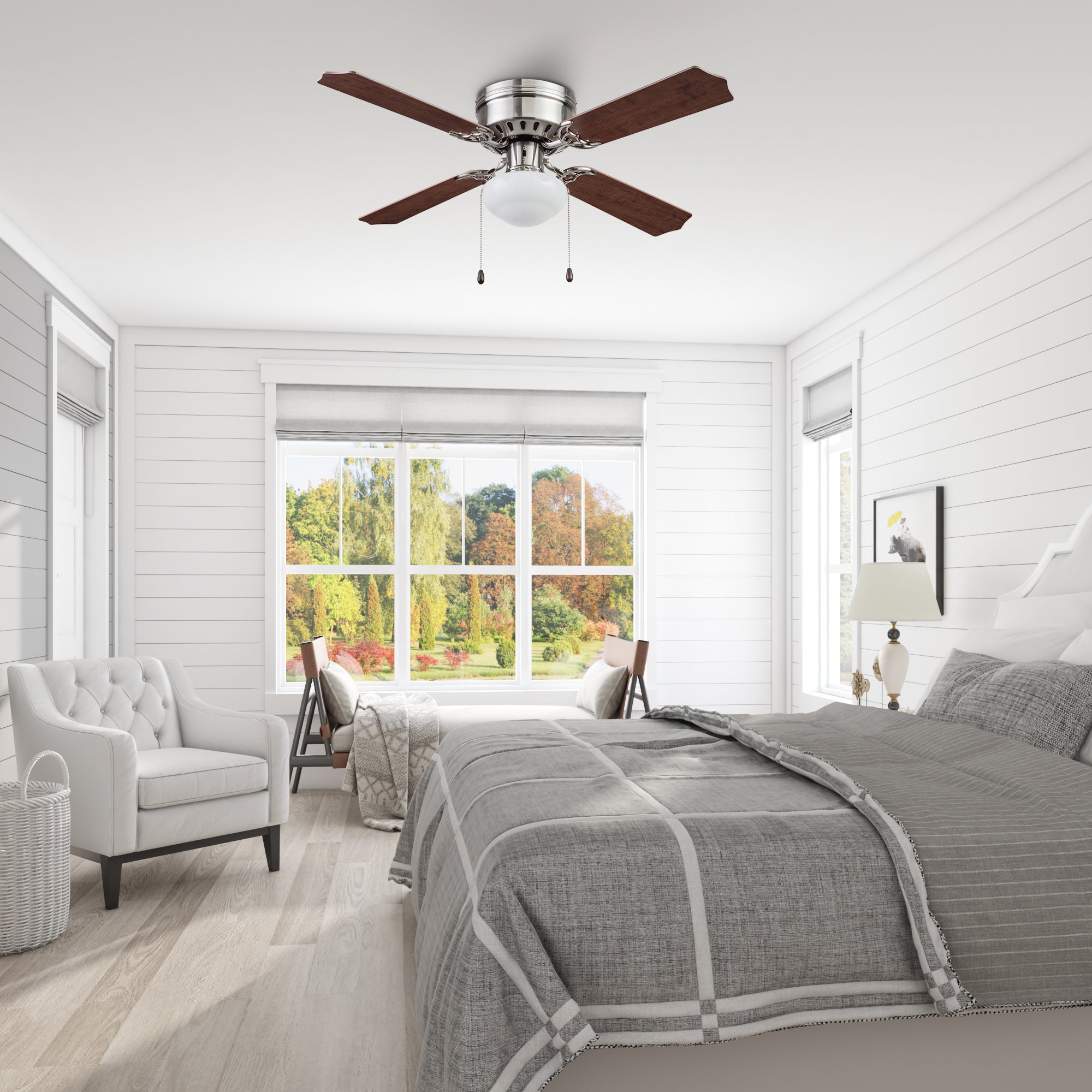 42 Inch Cherry Hill, Brushed Nickel, Pull Chain, Ceiling Fan