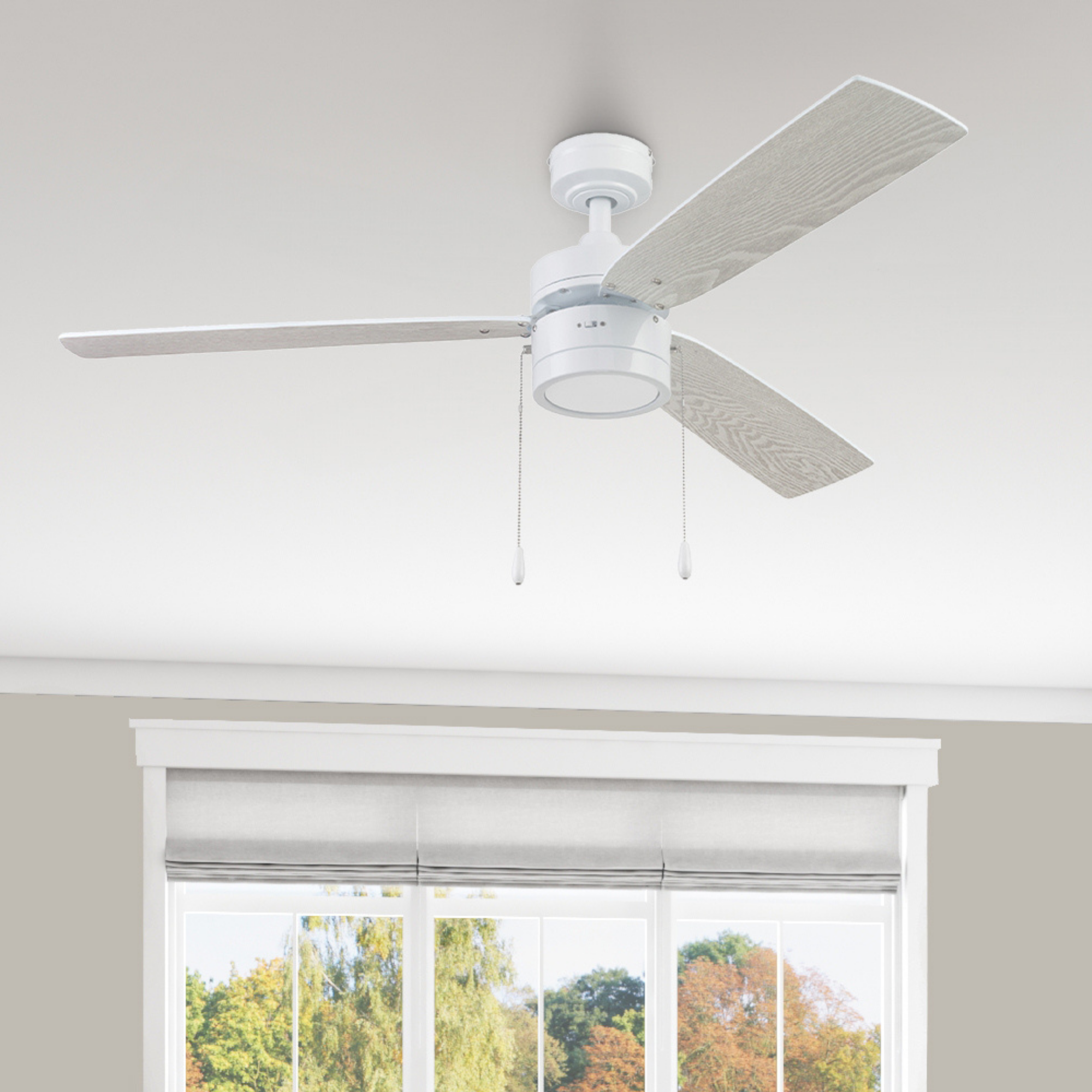 52 Inch Madrona, White, Pull Chain, Ceiling Fan