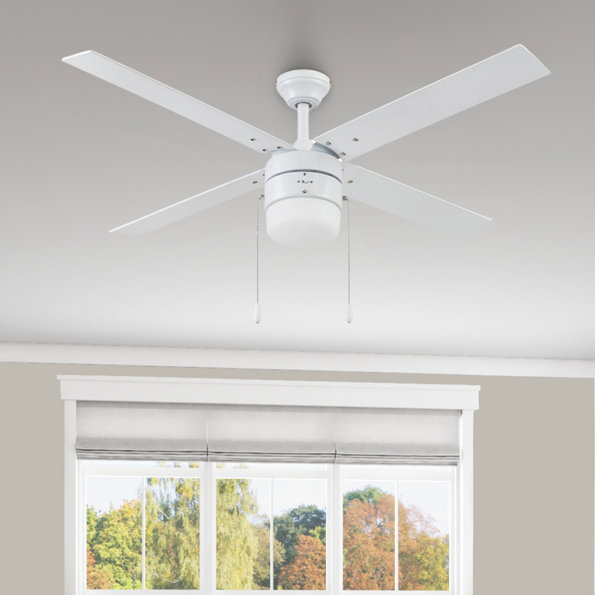 52 Inch Chism, White, Pull Chain, Ceiling Fan