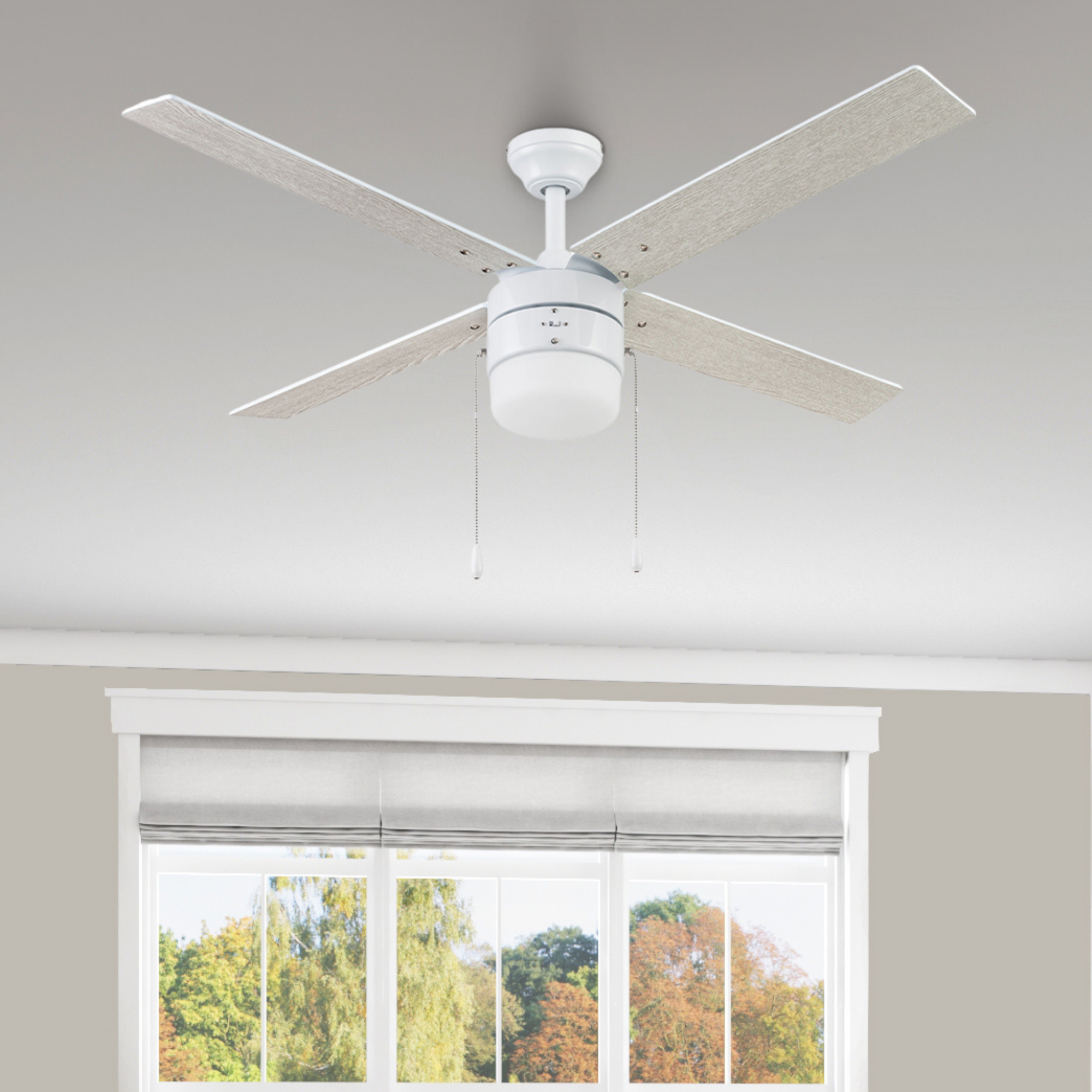 52 Inch Chism, White, Pull Chain, Ceiling Fan