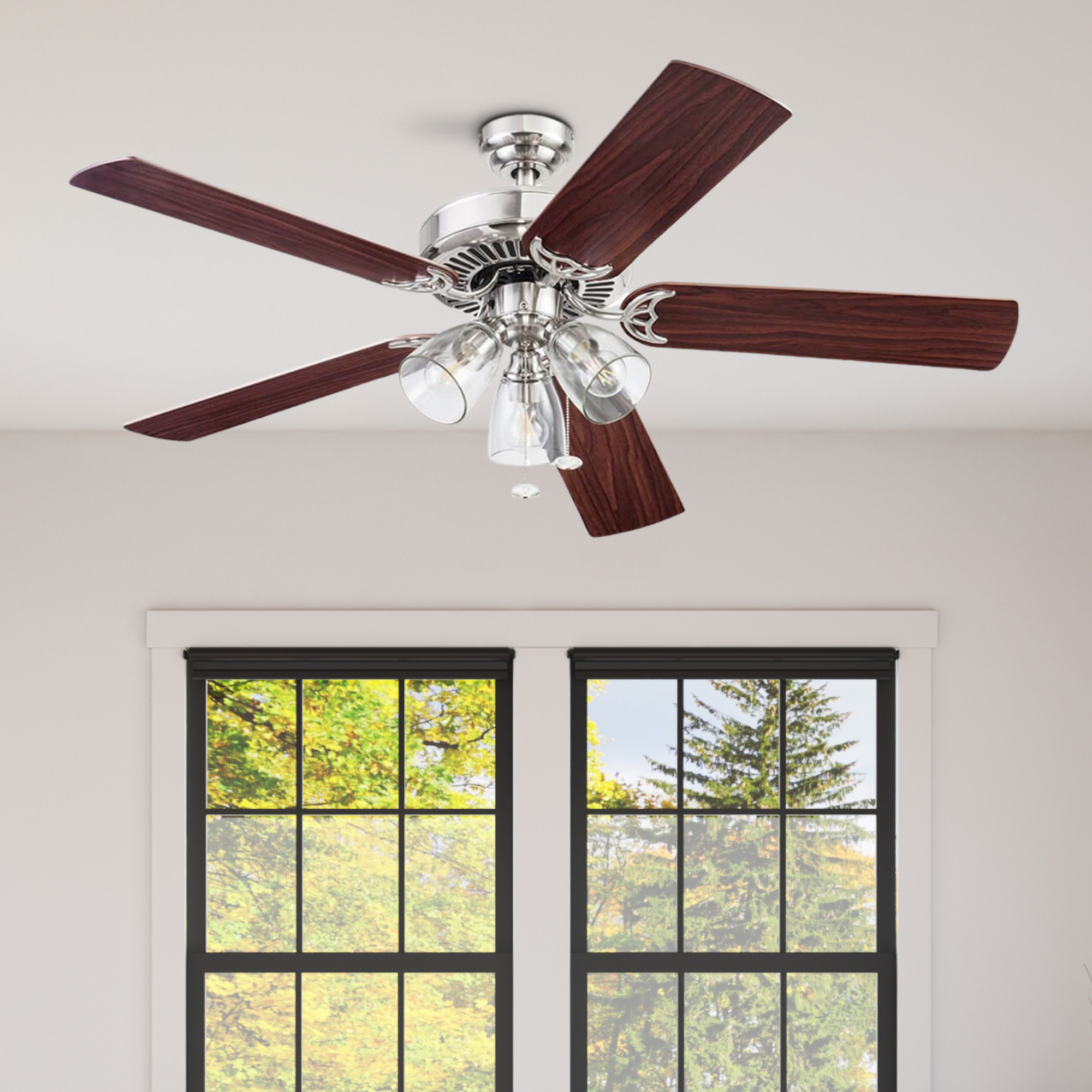 52 Inch Saybrook, Satin Nickel, Pull Chain, Ceiling Fan