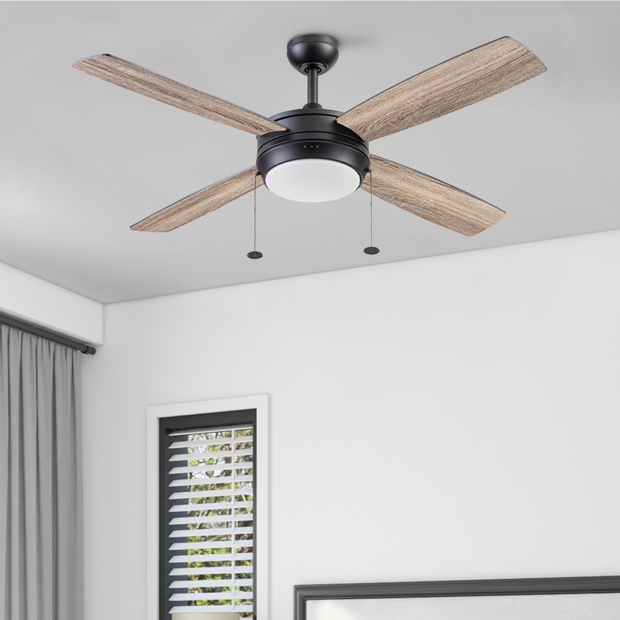 52 Inch Kailani, Matte Black, Pull Chain, Ceiling Fan