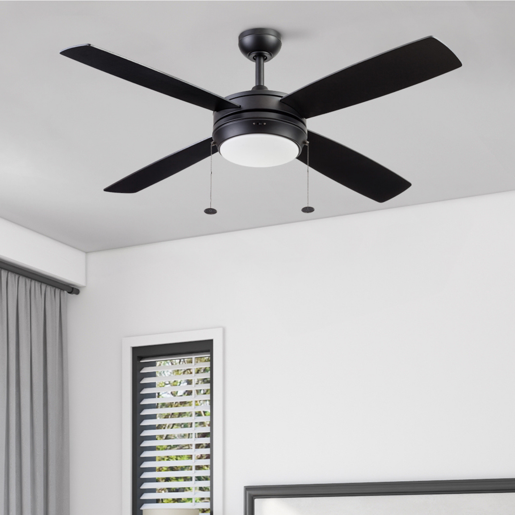 52 Inch Kailani, Matte Black, Pull Chain, Ceiling Fan