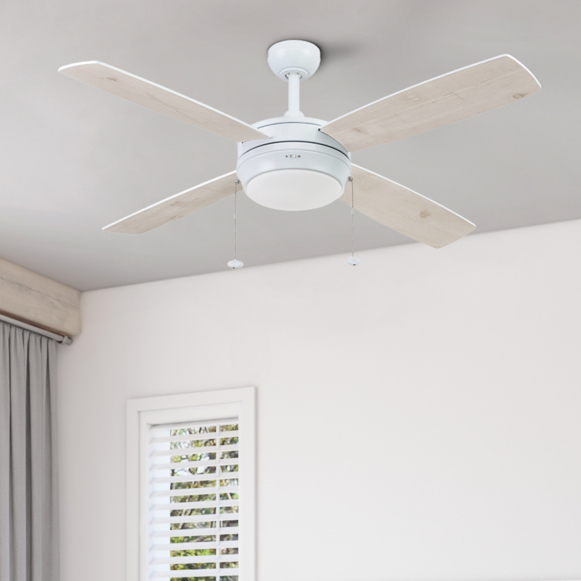 52 Inch Kailani, Bright White, Pull Chain, Ceiling Fan