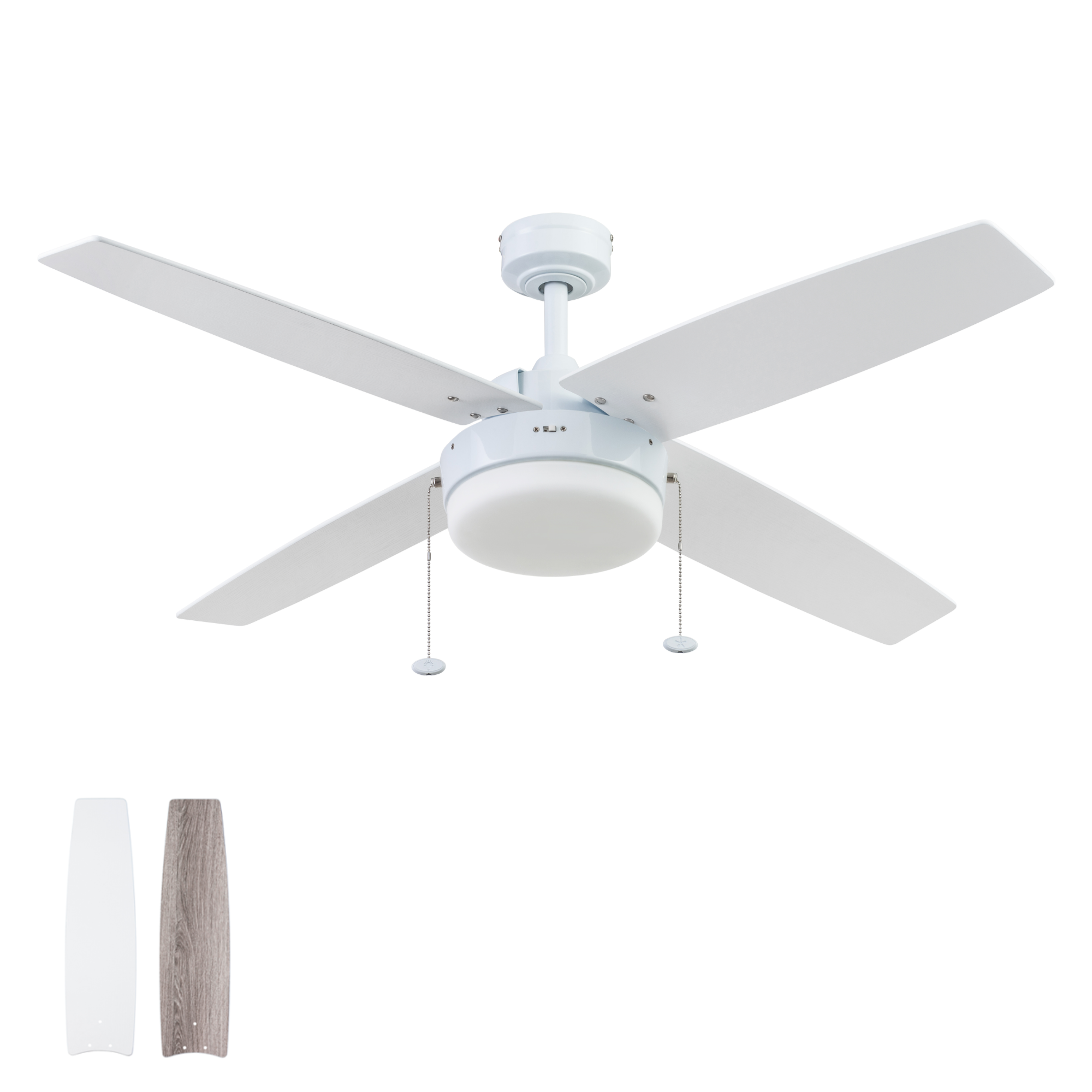 52 Inch Memphis, Bright White, Pull Chain, Ceiling Fan