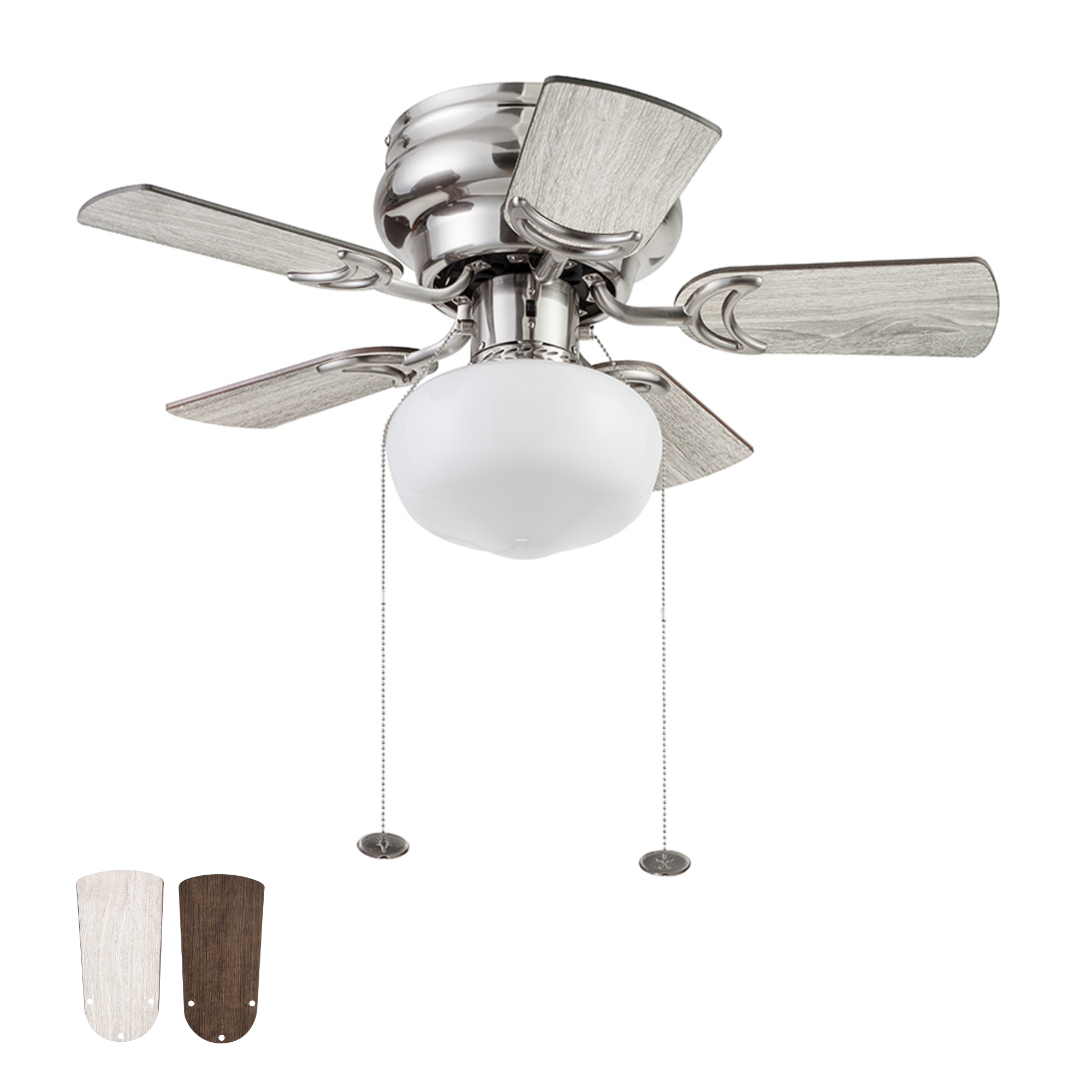 28 Inch Hero, Brushed Nickel, Pull Chain, Ceiling Fan