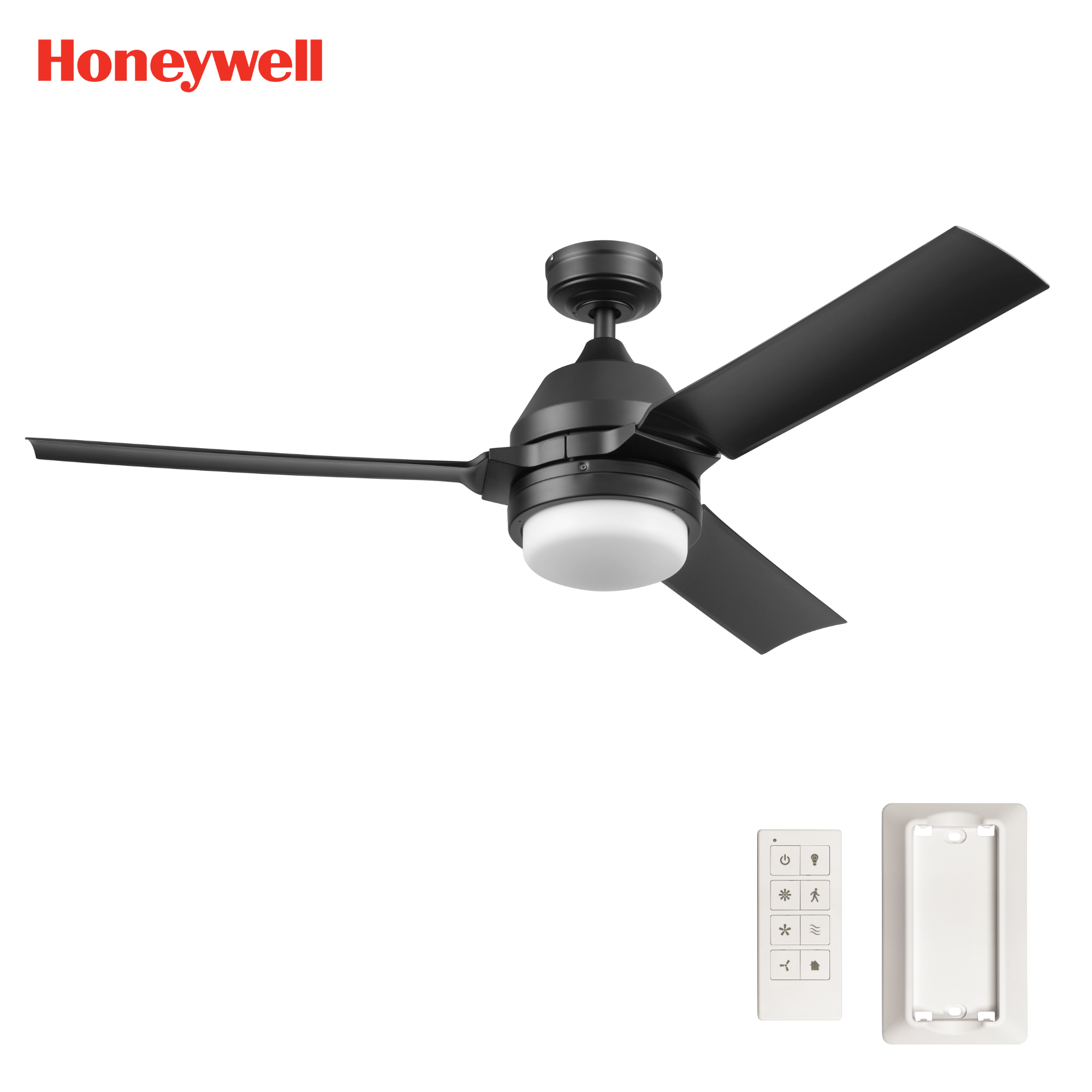 54 Inch Honeywell Port Isle Matte Black Ceiling Fan with Light and Remote