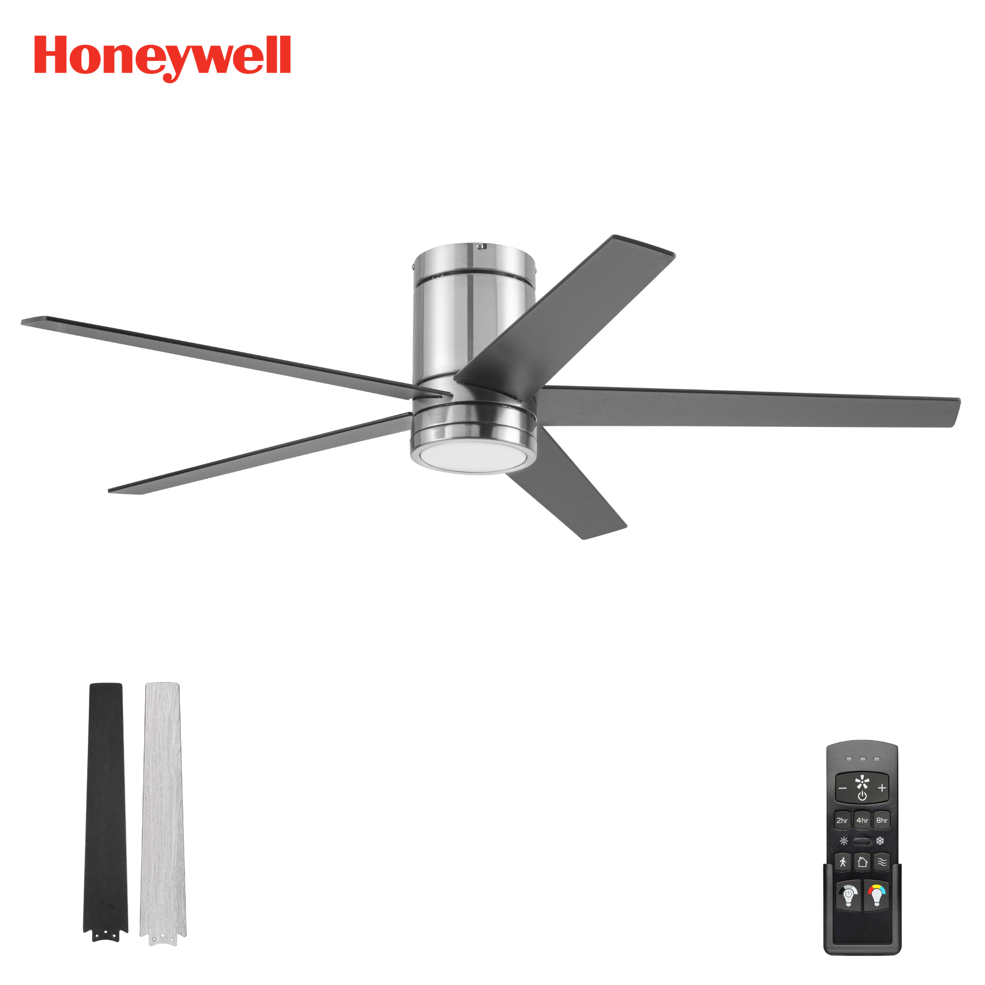 52 Inch Honeywell Graceshire Brushed Nickel Ceiling Fan with Light and Remote