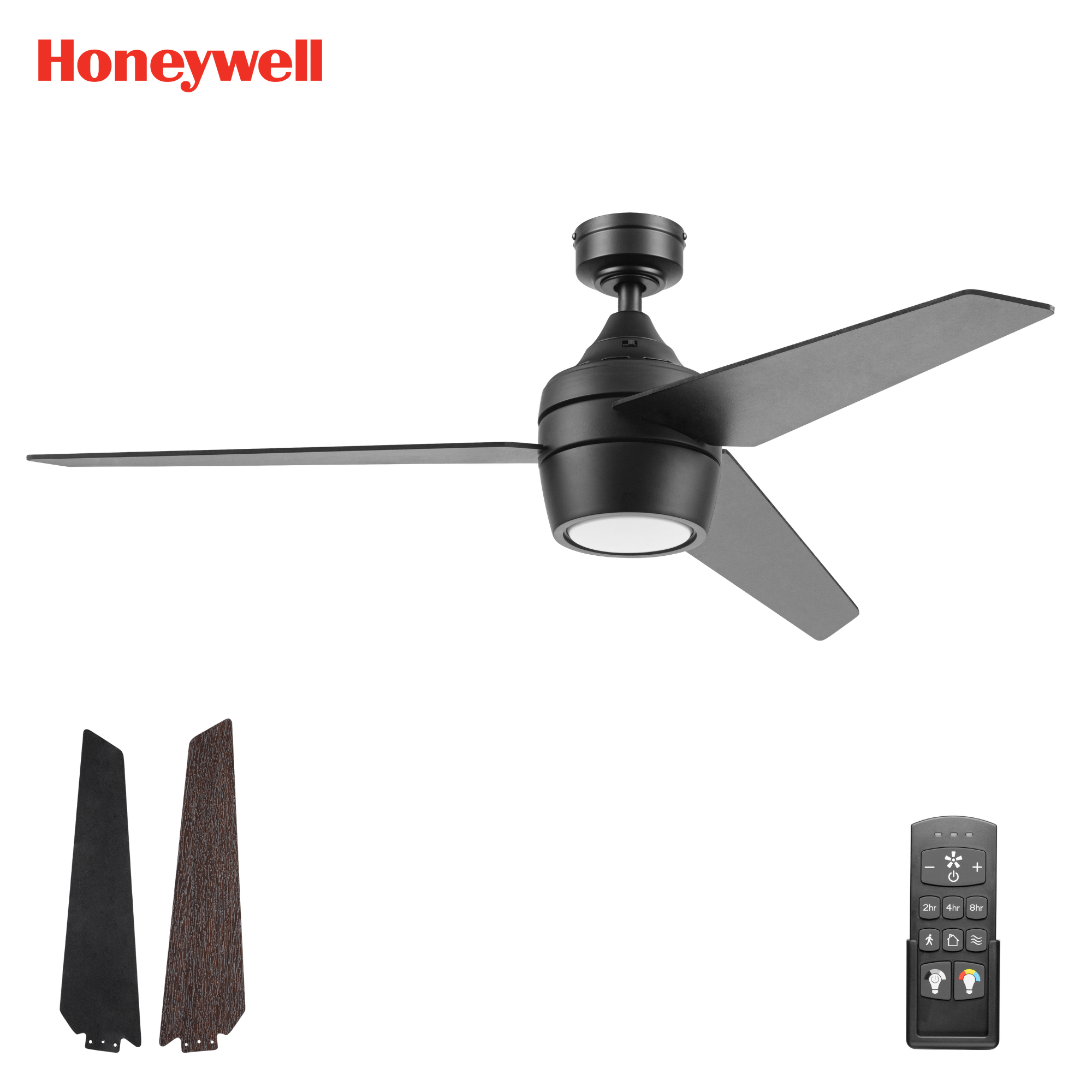 52 Inch Honeywell Eamon Matte Black Ceilling Fan with Light and Remote