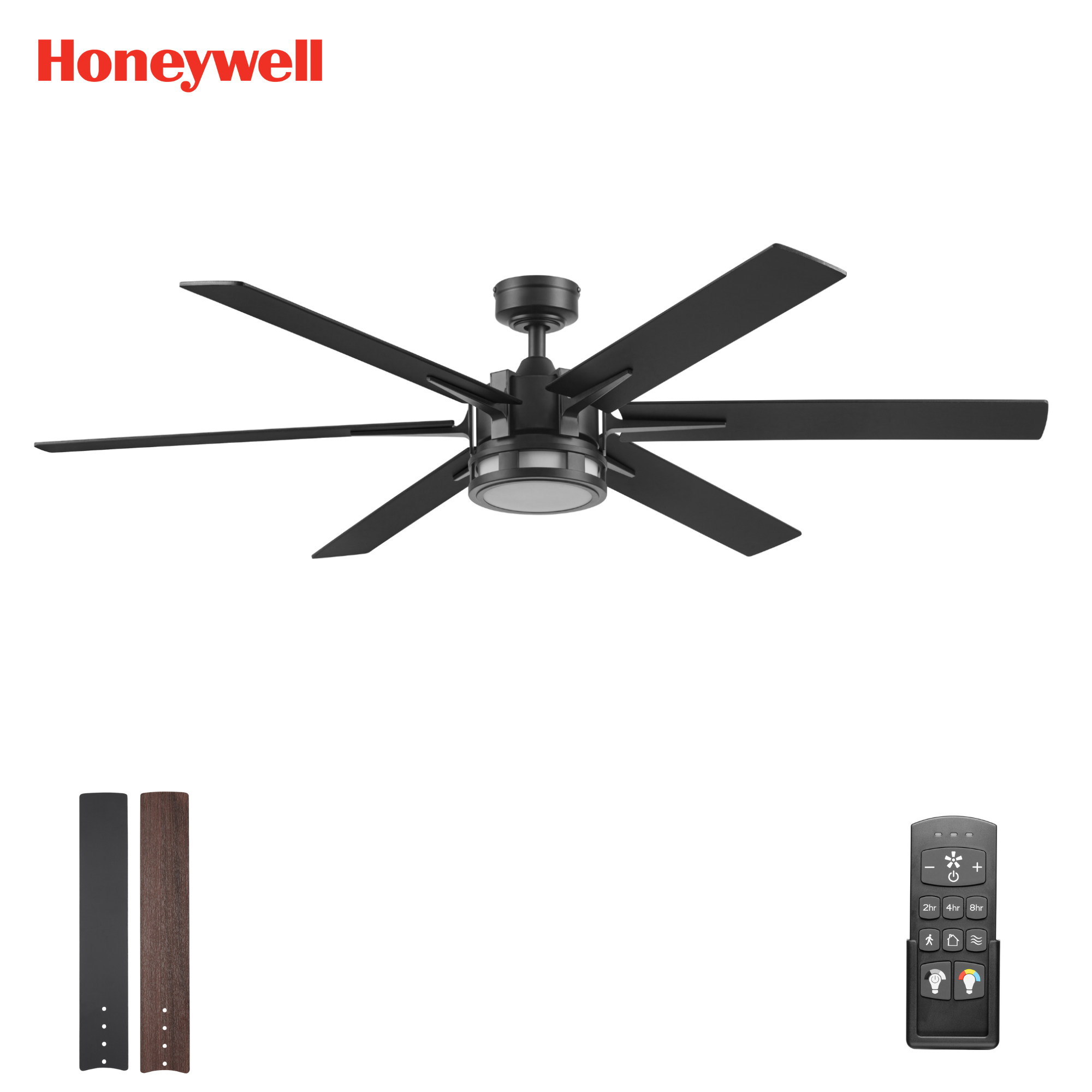 60 Inch Honeywell Kaliza Matte Black Color Changing LED Ceiling Fan with Light and Remote