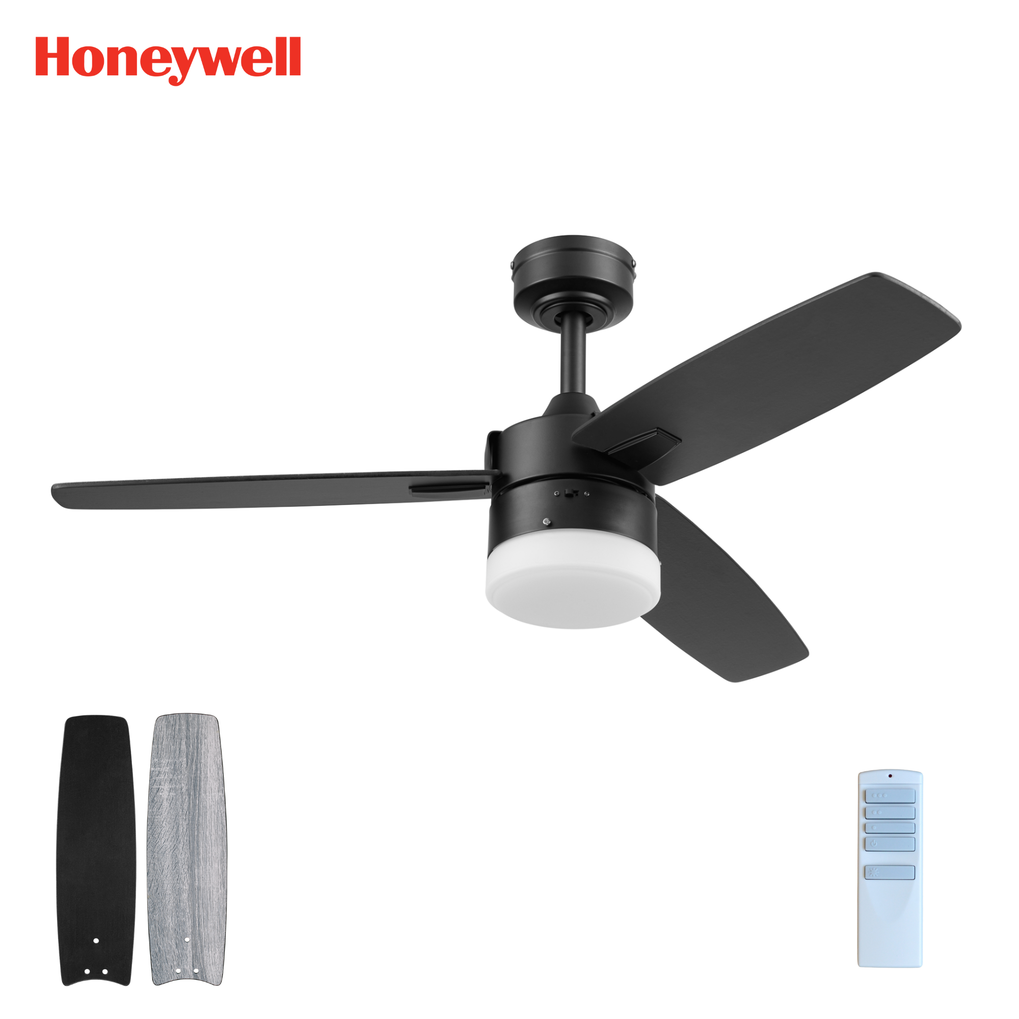 42 Inch Honeywell Conifer Matte Black Ceiling Fan with Light and Remote