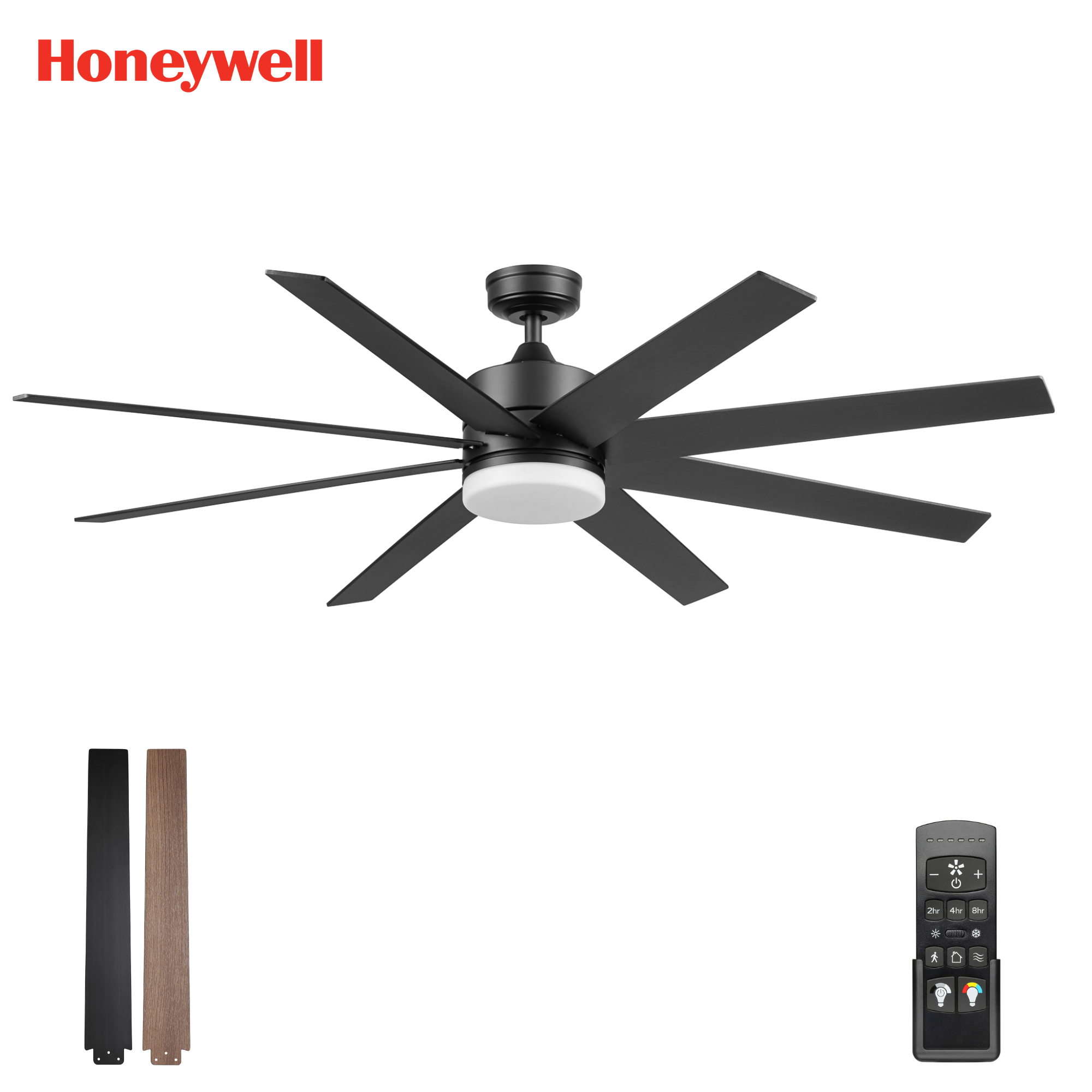 62 Inch Honeywell Kildee Matte Black Color Changing LED Ceiling Fan with Light and Remote