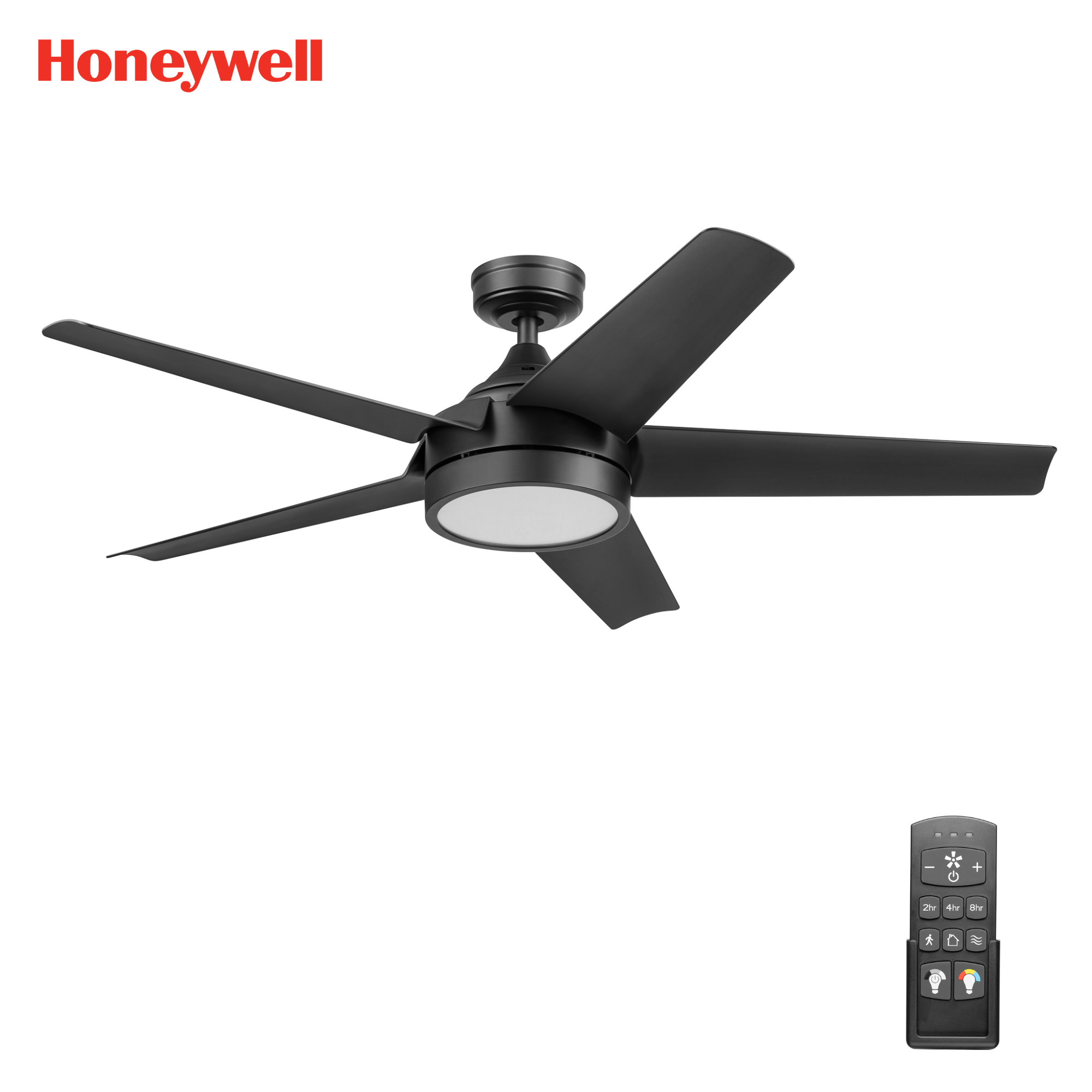 52 Inch Honeywell Byard Matte Black Color Changing LED Ceiling Fan with Light and Remote