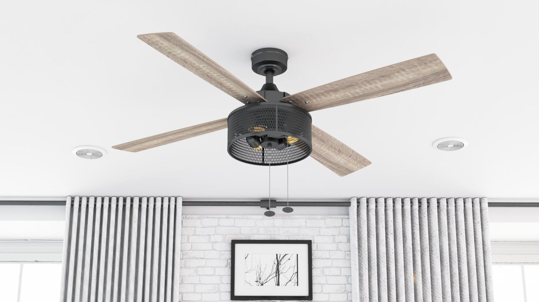 52 Inch Mandino, Matte Black, Pull Chain, Ceiling Fan by Prominence Home