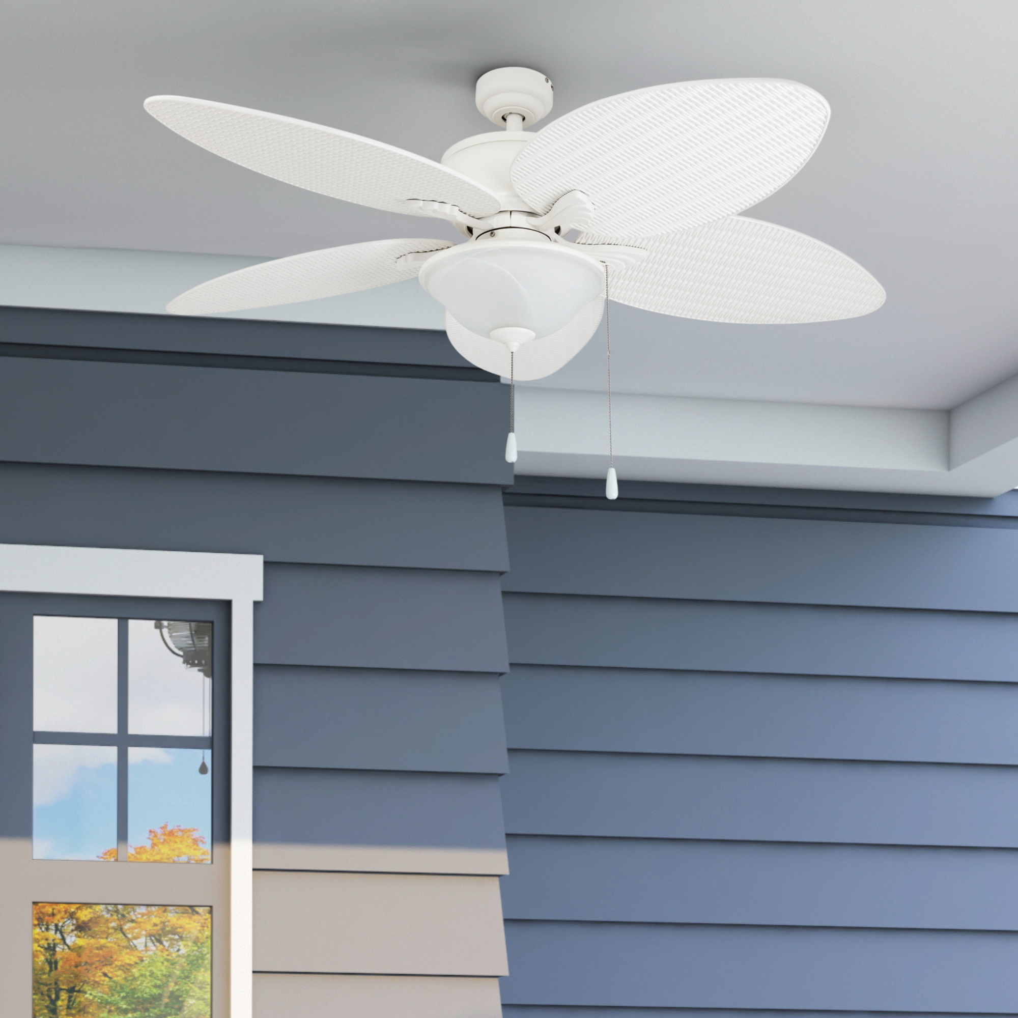 52 Inch Solana, White, Pull Chain, Indoor/Outdoor Ceiling Fan