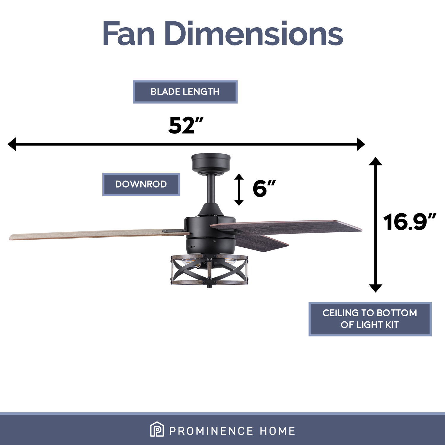 52 Inch Thedas, Matte Black, Remote Control, Ceiling Fan by Prominence Home