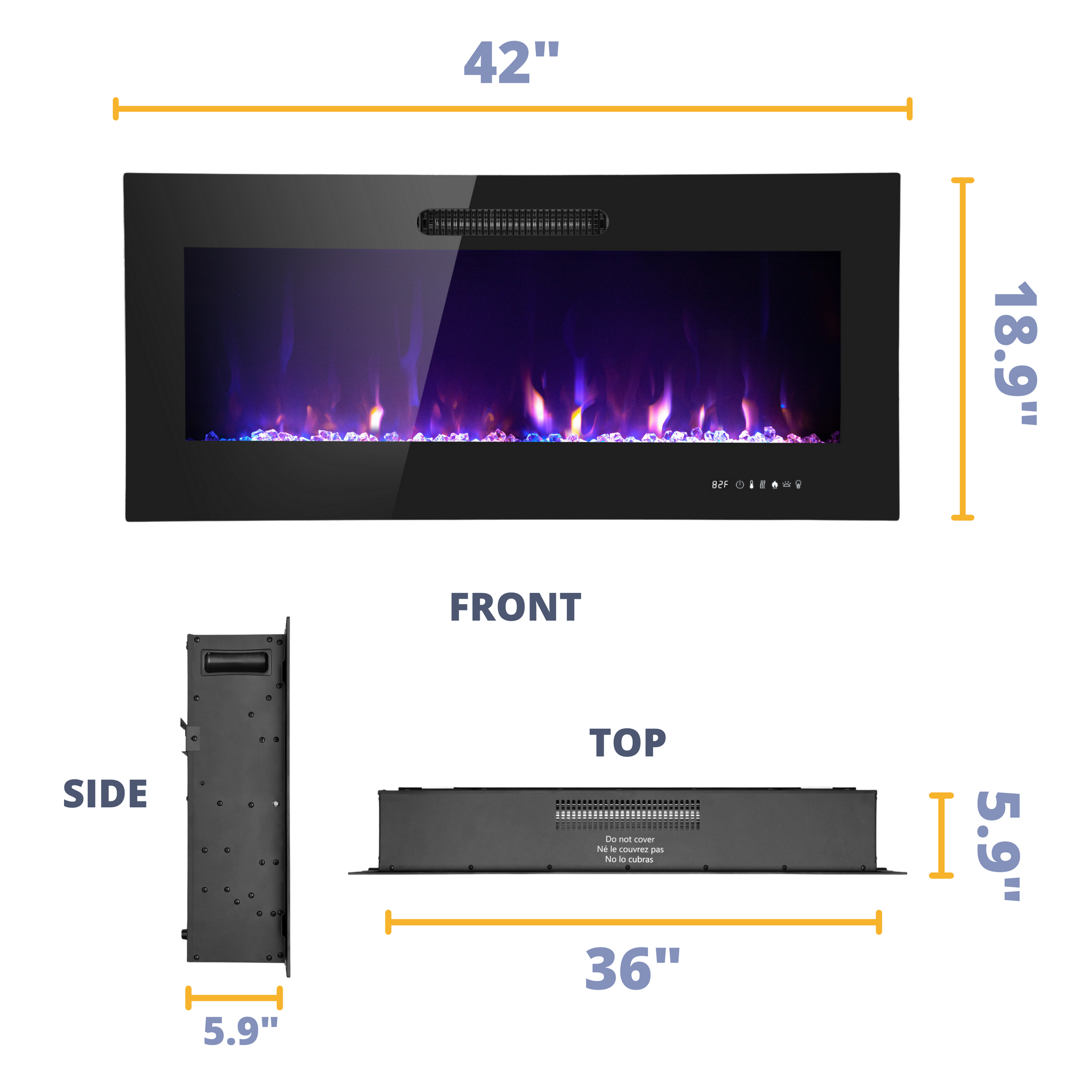 42 Inch LED Slim Design Electric Fireplace Insert and Wall Mounted Fireplace with 1500 Watt Heater, Log & Crystal Ember Options, Adjustable Realistic Flame and Remote Control by Prominence Home