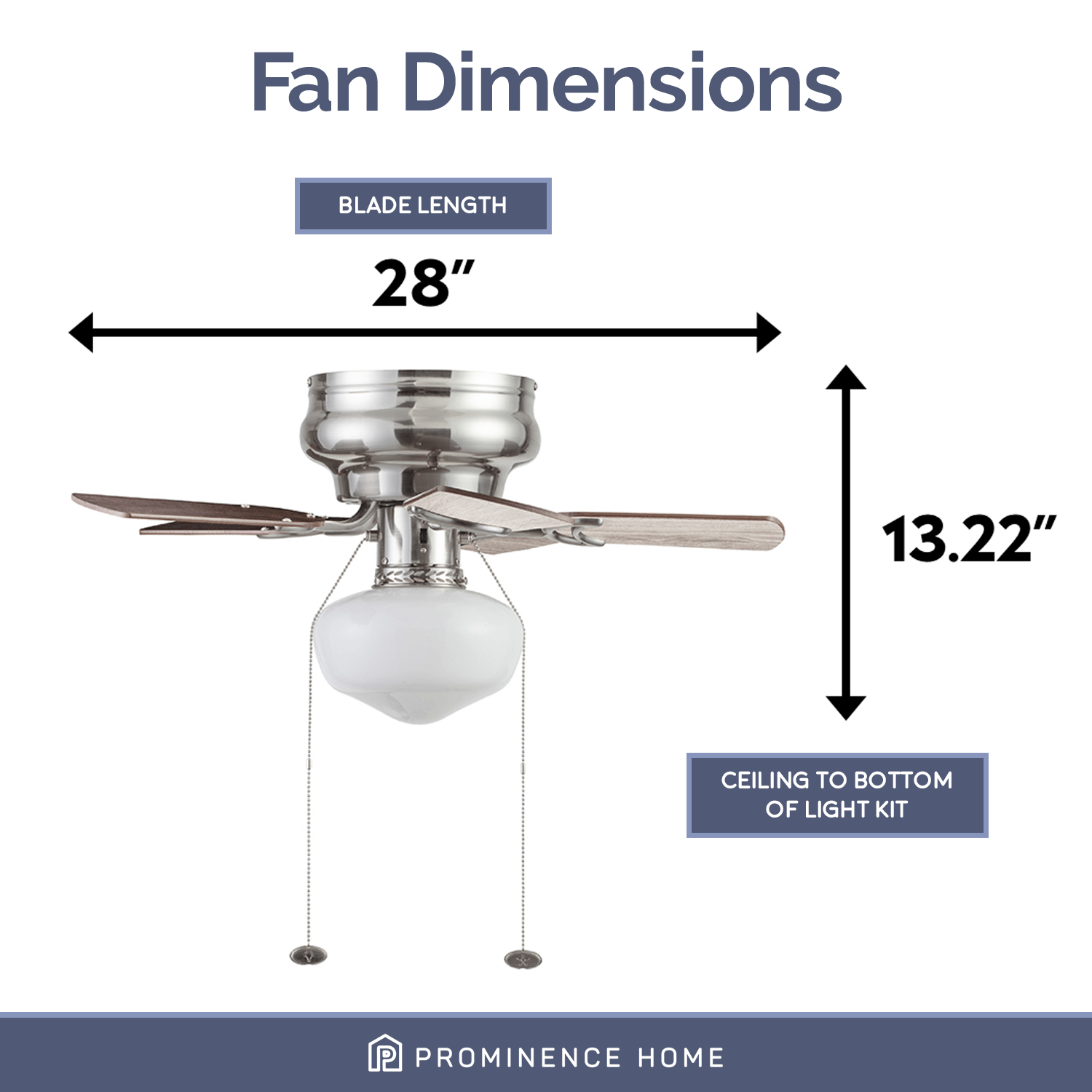 28 Inch Hero, Brushed Nickel, Pull Chain, Ceiling Fan by Prominence Home