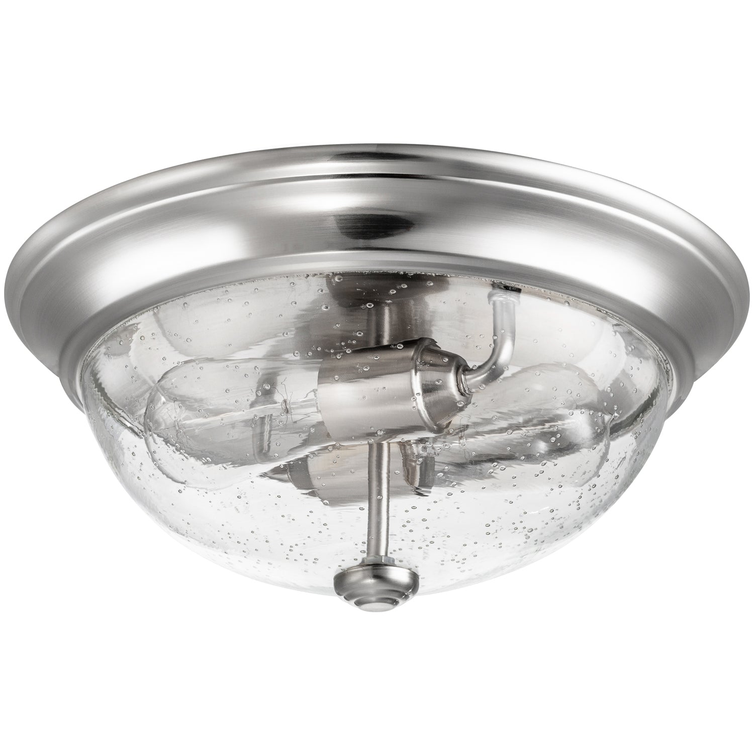 13 in. 2-Light White Indoor Flush Mount with Clear Ribbed Glass Bowl