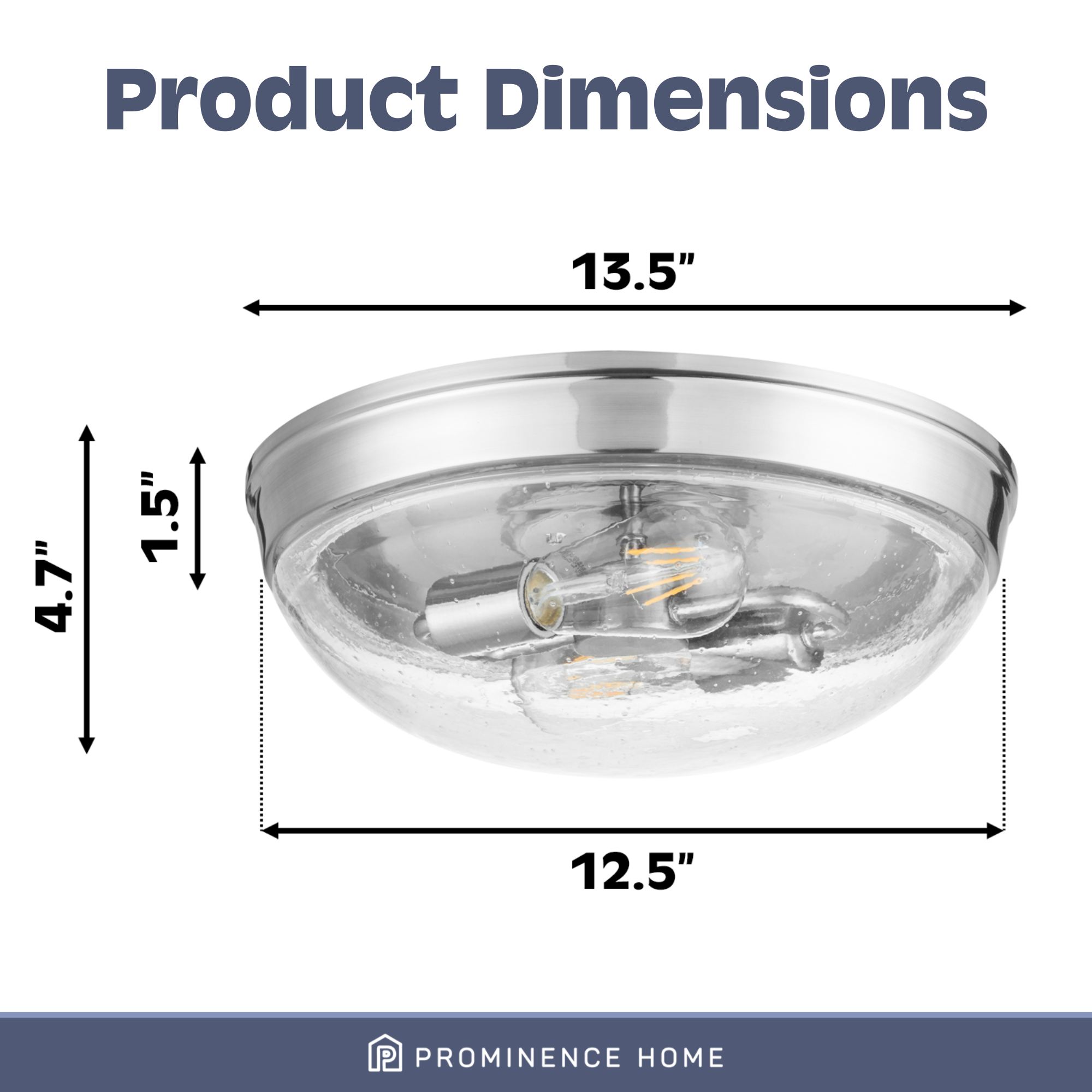 Madalyn, Dome Flushmount Light Fixture, Clear Seeded Glass, Brushed Nickel by Prominence Home