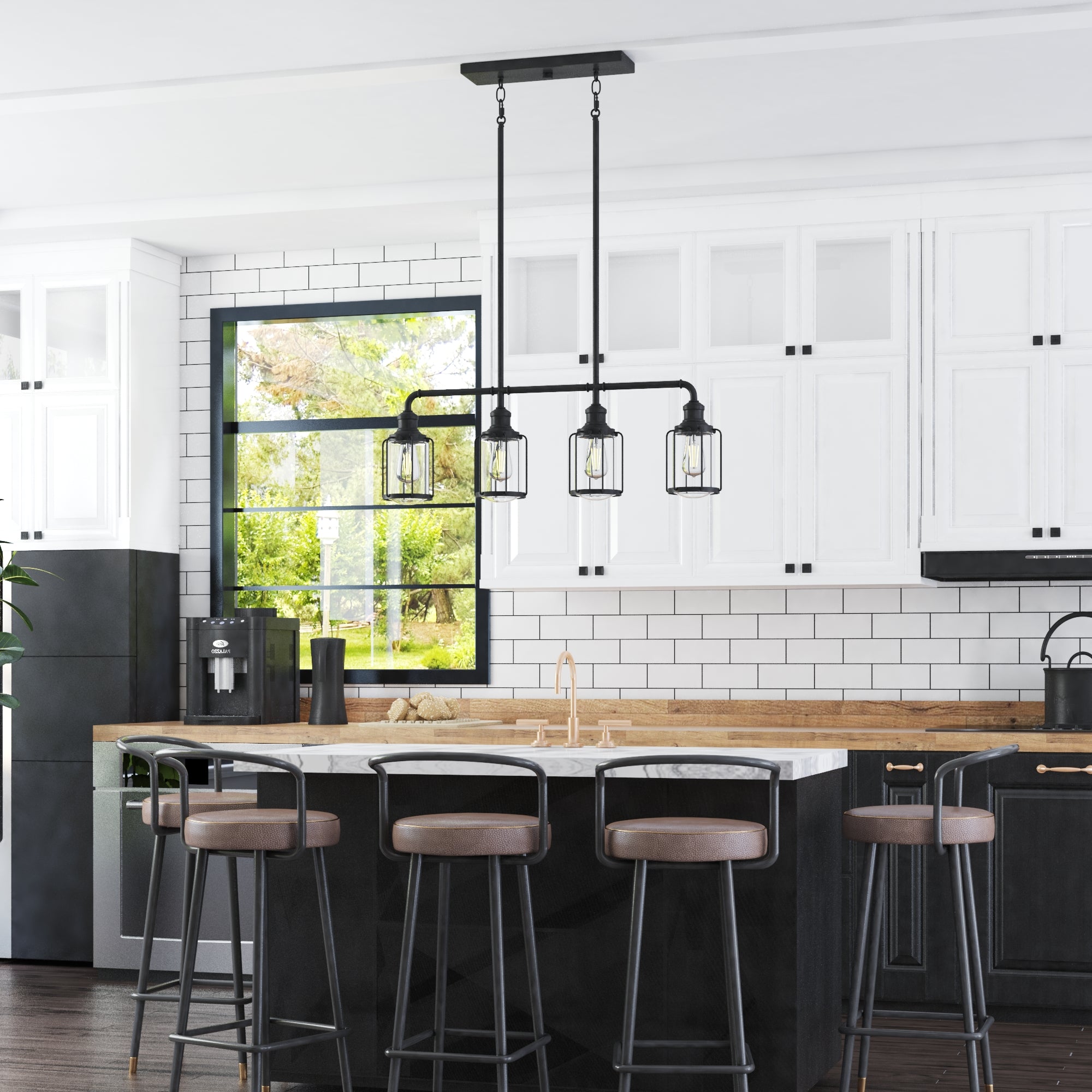 Lincoln Woods, Linear Pendant Light, Four Light, Matte Black by Prominence Home
