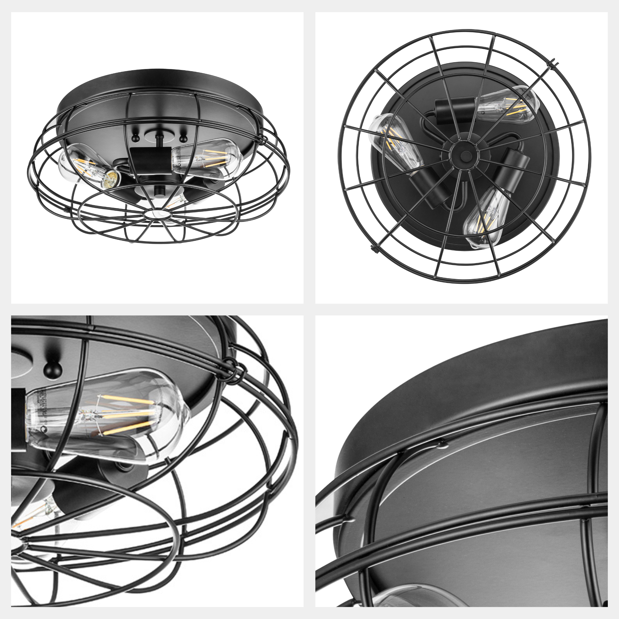 Lincoln Woods, Industrial Flushmount Light Fixture, Wire Cage, Matte Black by Prominence Home