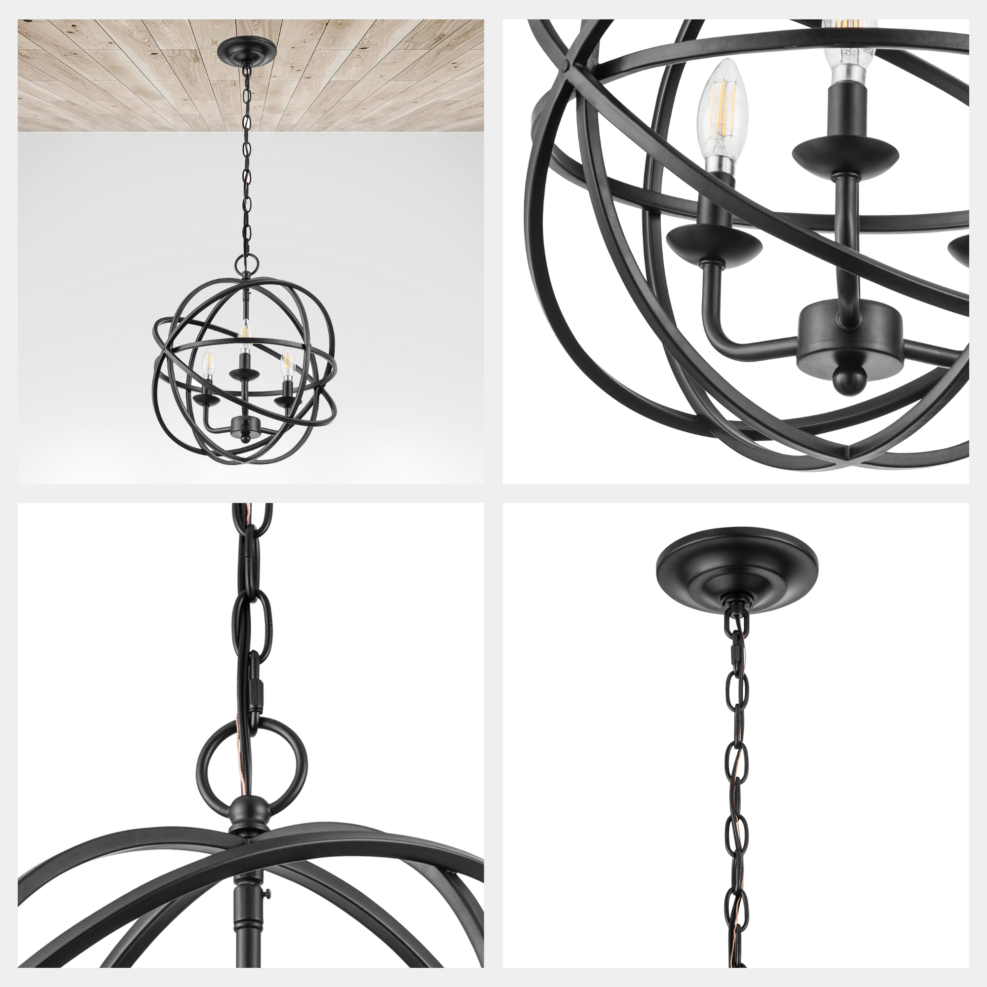 Birchberry, Sphere Chandelier, Matte Black by Prominence Home