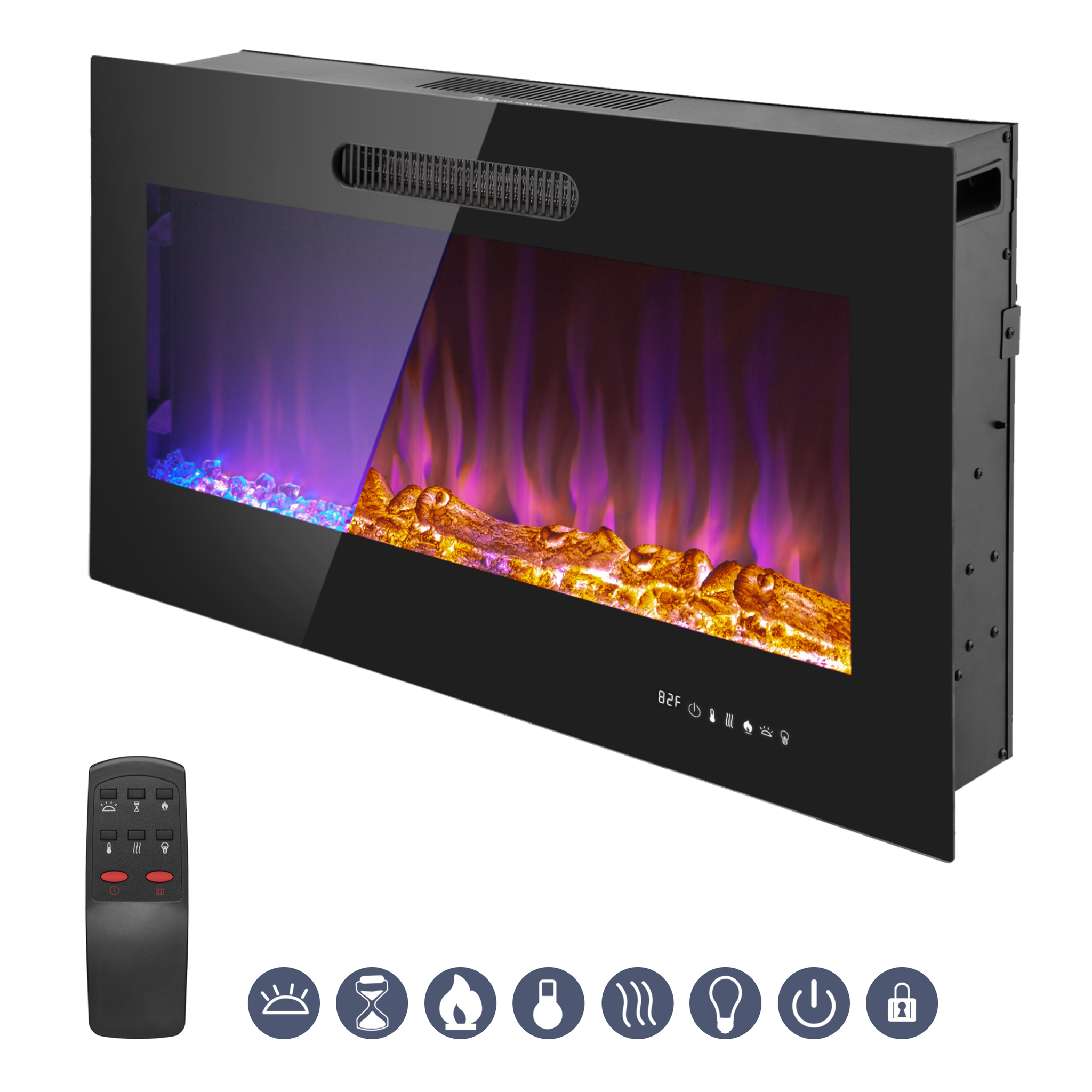 36 Inch LED Slim Design Electric Fireplace Insert and Wall Mounted Fireplace with 1500 Watt Heater, Log & Crystal Ember Options, Adjustable Realistic Flame and Remote Control Default Title by Prominence Home