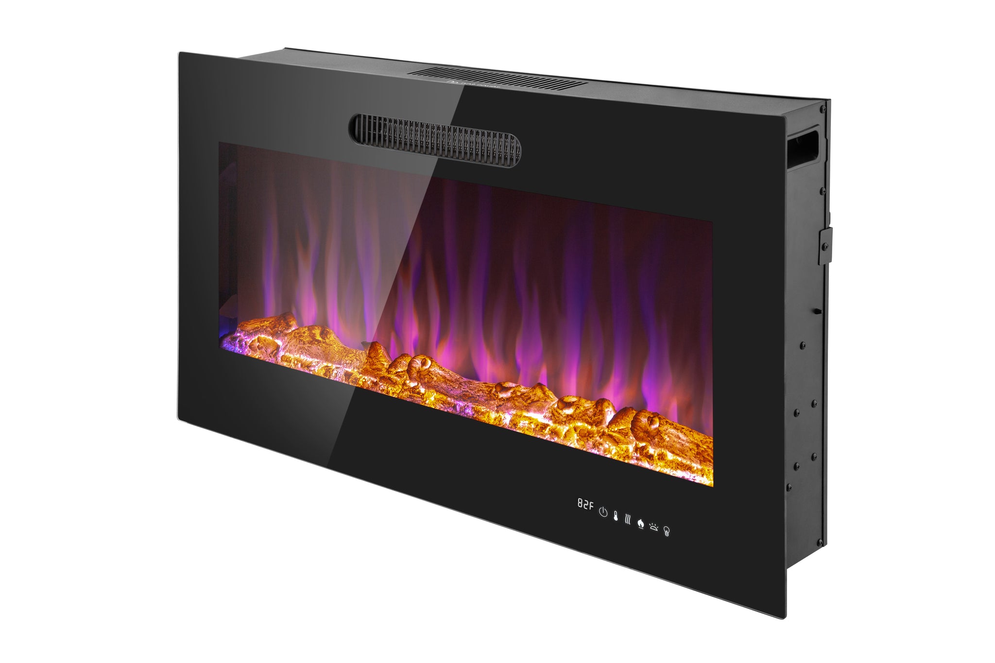 36 Inch LED Slim Design Electric Fireplace Insert and Wall Mounted Fireplace with 1500 Watt Heater, Log & Crystal Ember Options, Adjustable Realistic Flame and Remote Control by Prominence Home