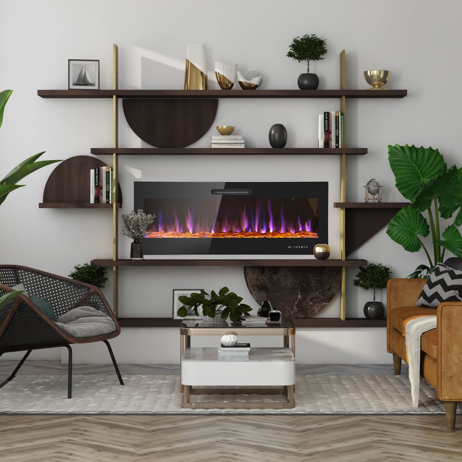 Estate Design Electric Fireplace 50 Inch LED Slim Design Electric Fireplace Insert and Wall Mounted Fir