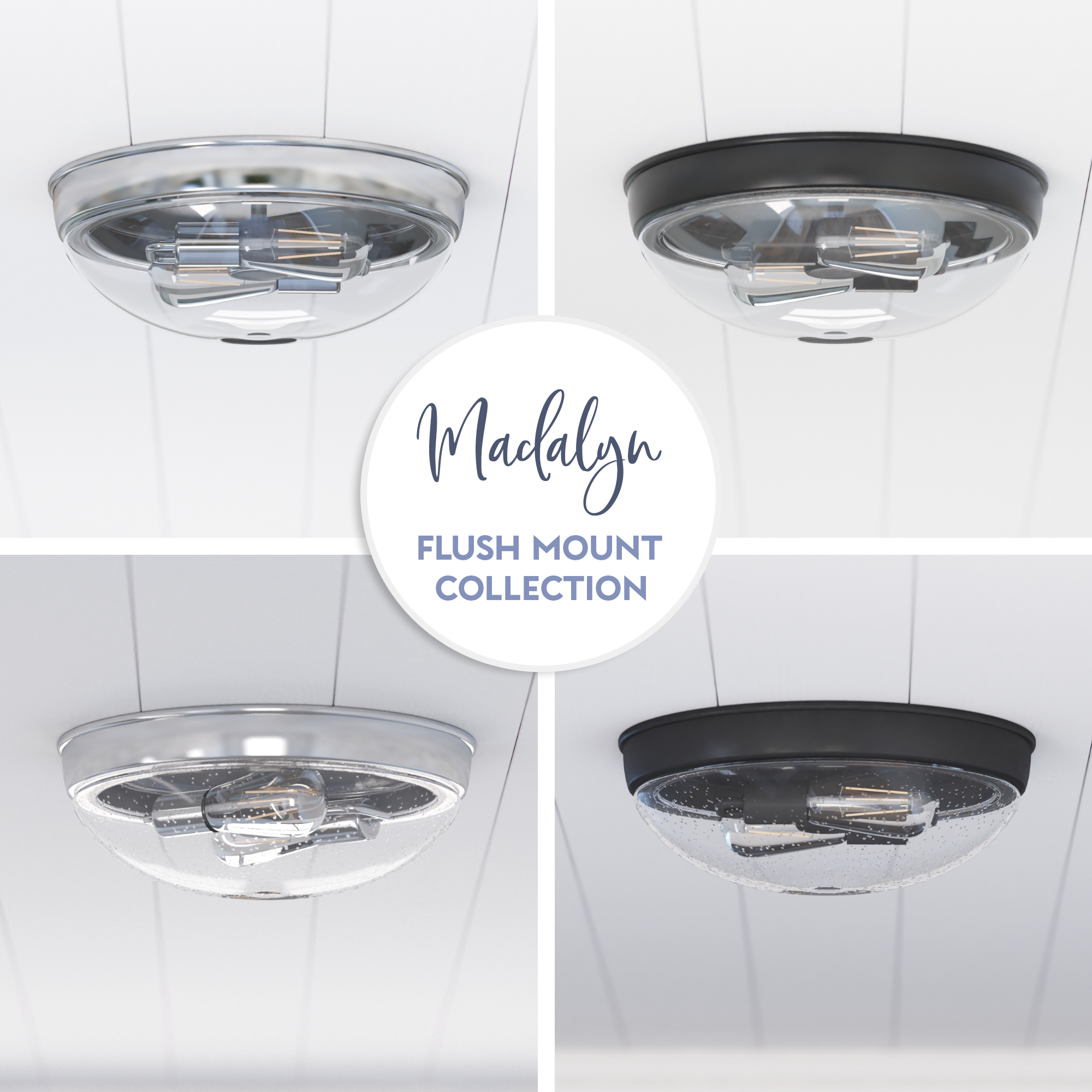 Madalyn, Dome Flushmount Light Fixture, Clear Glass, Brushed Nickel by Prominence Home