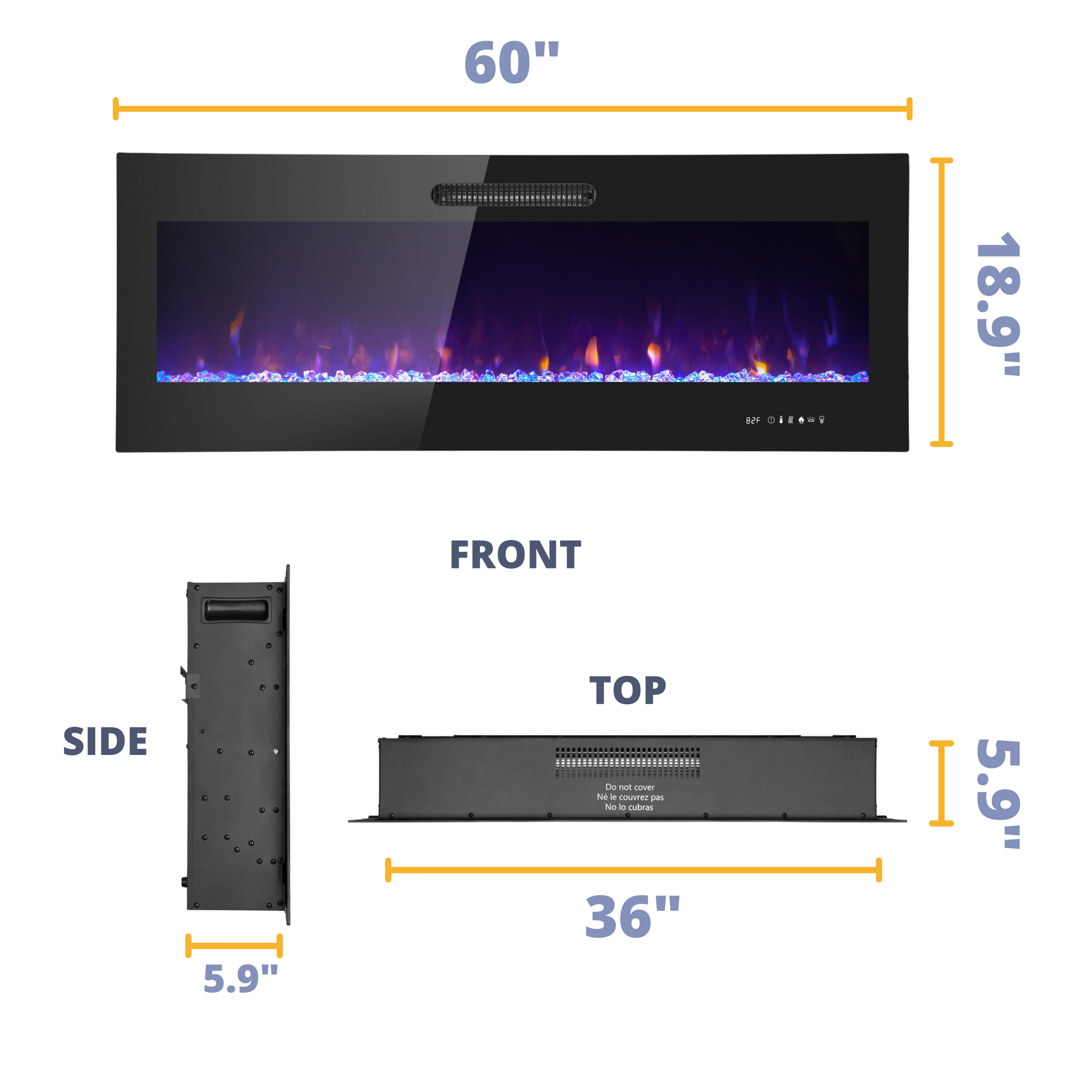 60 Inch LED Slim Design Electric Fireplace Insert and Wall Mounted Fireplace with 1500 Watt Heater, Log & Crystal Ember Options, Adjustable Realistic Flame and Remote Control by Prominence Home