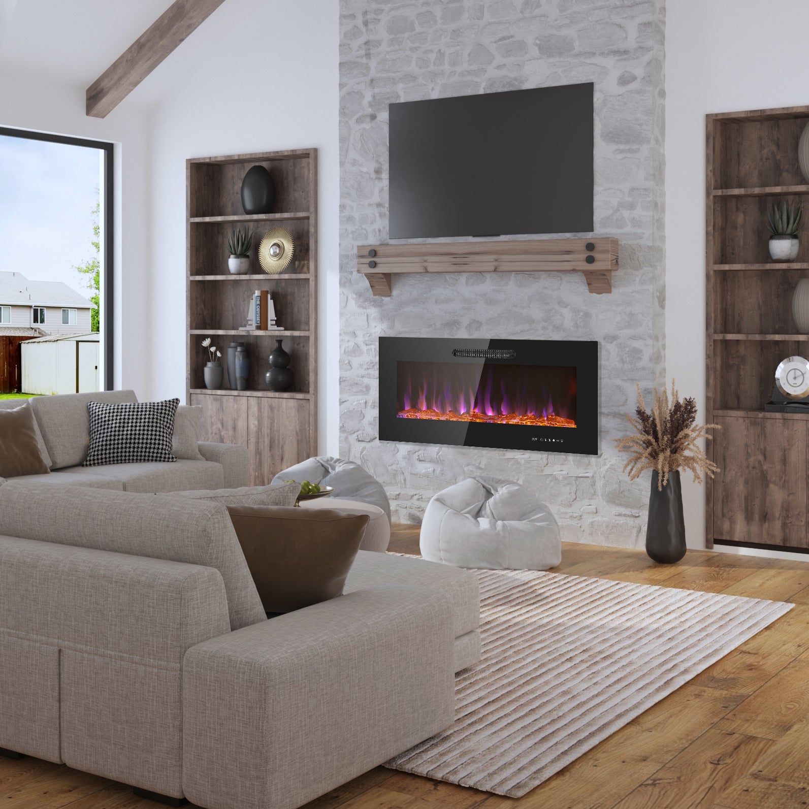 Estate Design Electric Fireplace 36 Inch LED Slim Design Electric Fireplace Insert and Wall Mounted Fir
