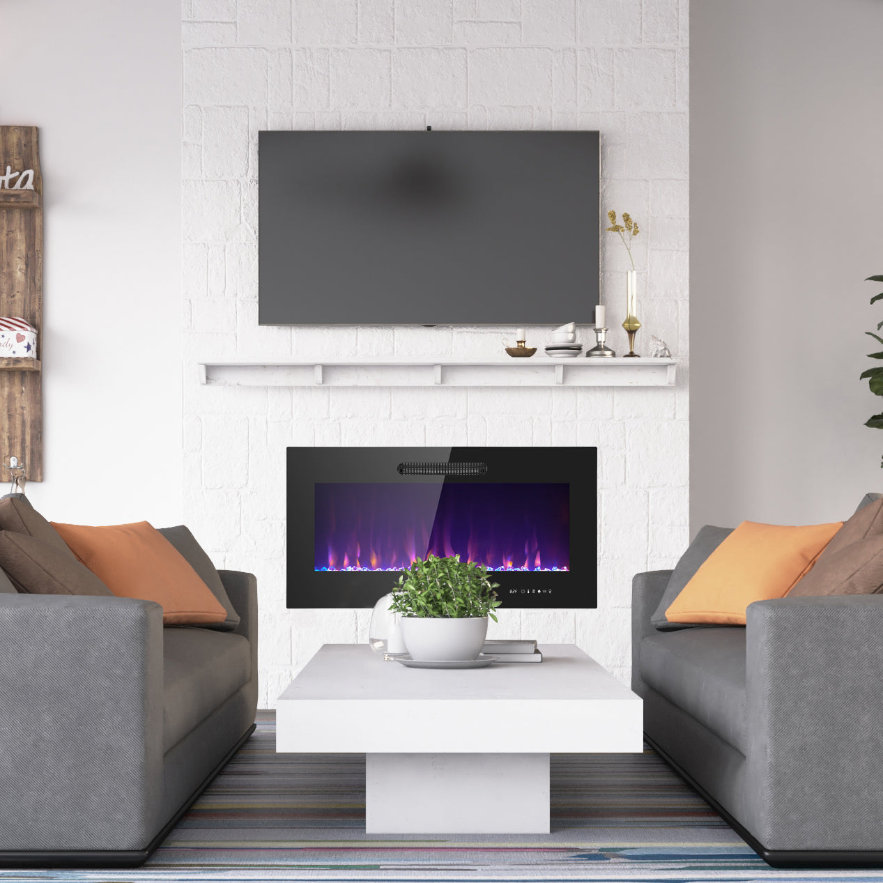 Led Wall Insert 36 Inch LED Slim Design Electric Fireplace Insert and Wall Mounted Fir ...