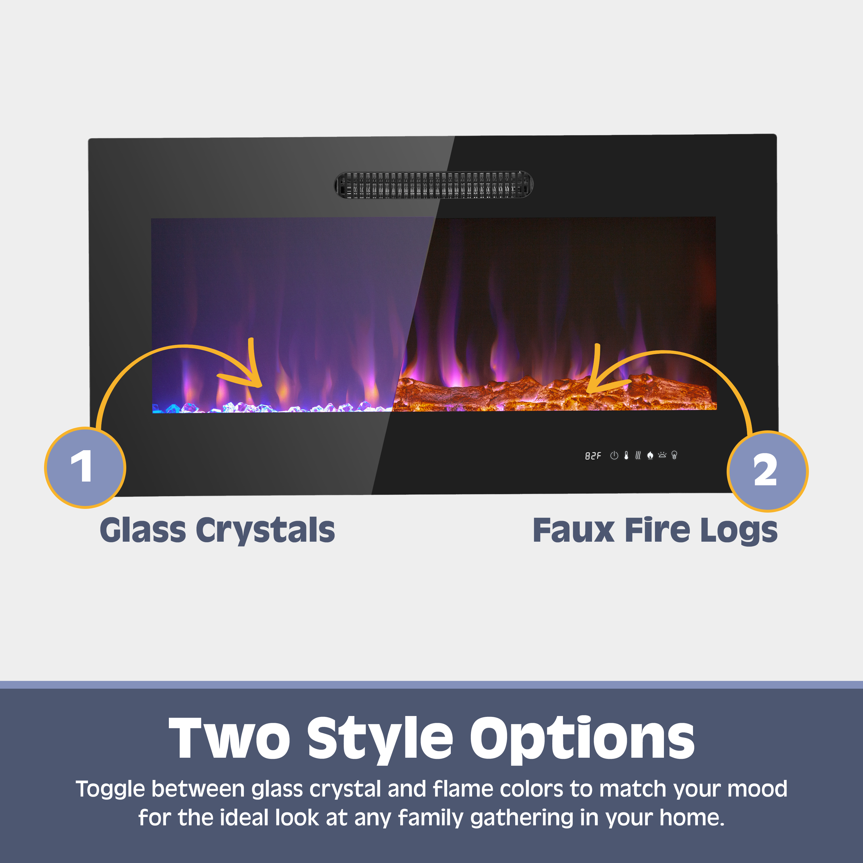 50 Inch LED Slim Design Electric Fireplace Insert and Wall Mounted Fir ...