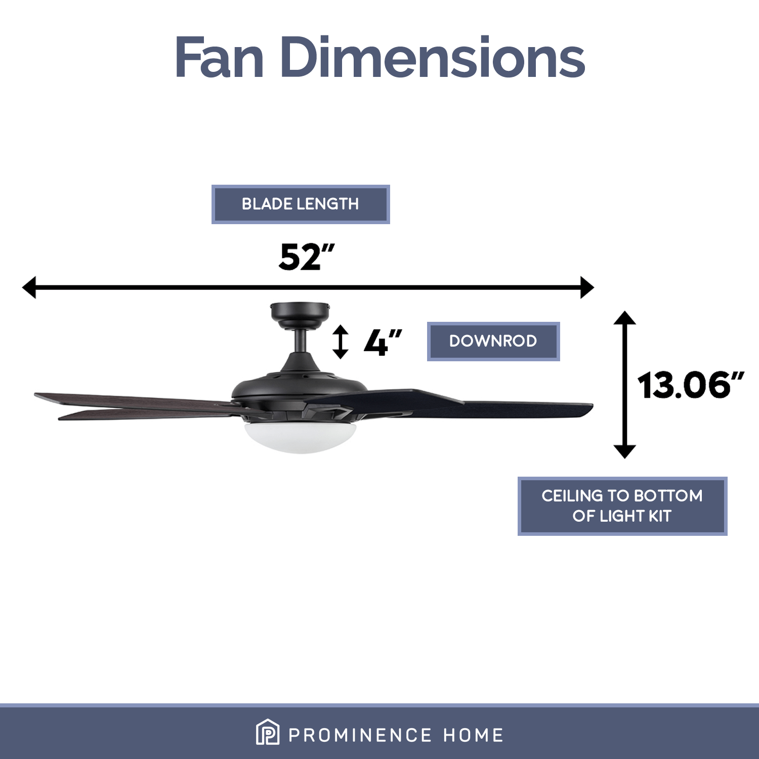 52 Inch Clancy, Matte Black, Remote Control, Ceiling Fan by Prominence Home