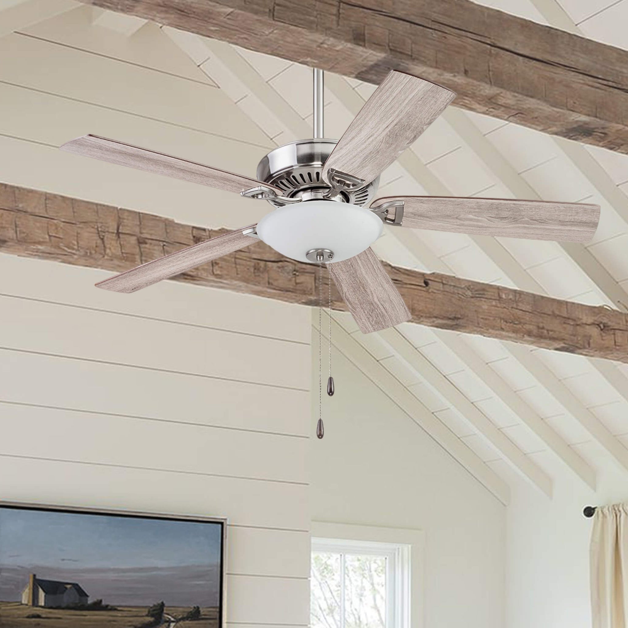 52 Inch Montlake Brushed Nickel, Pull Chain, Ceiling Fan by Prominence Home
